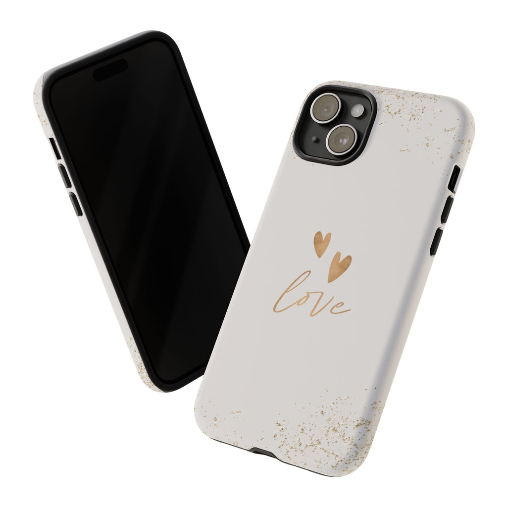 Love Hearts Tough Phone Case — Gold Script Romantic Protective Cover