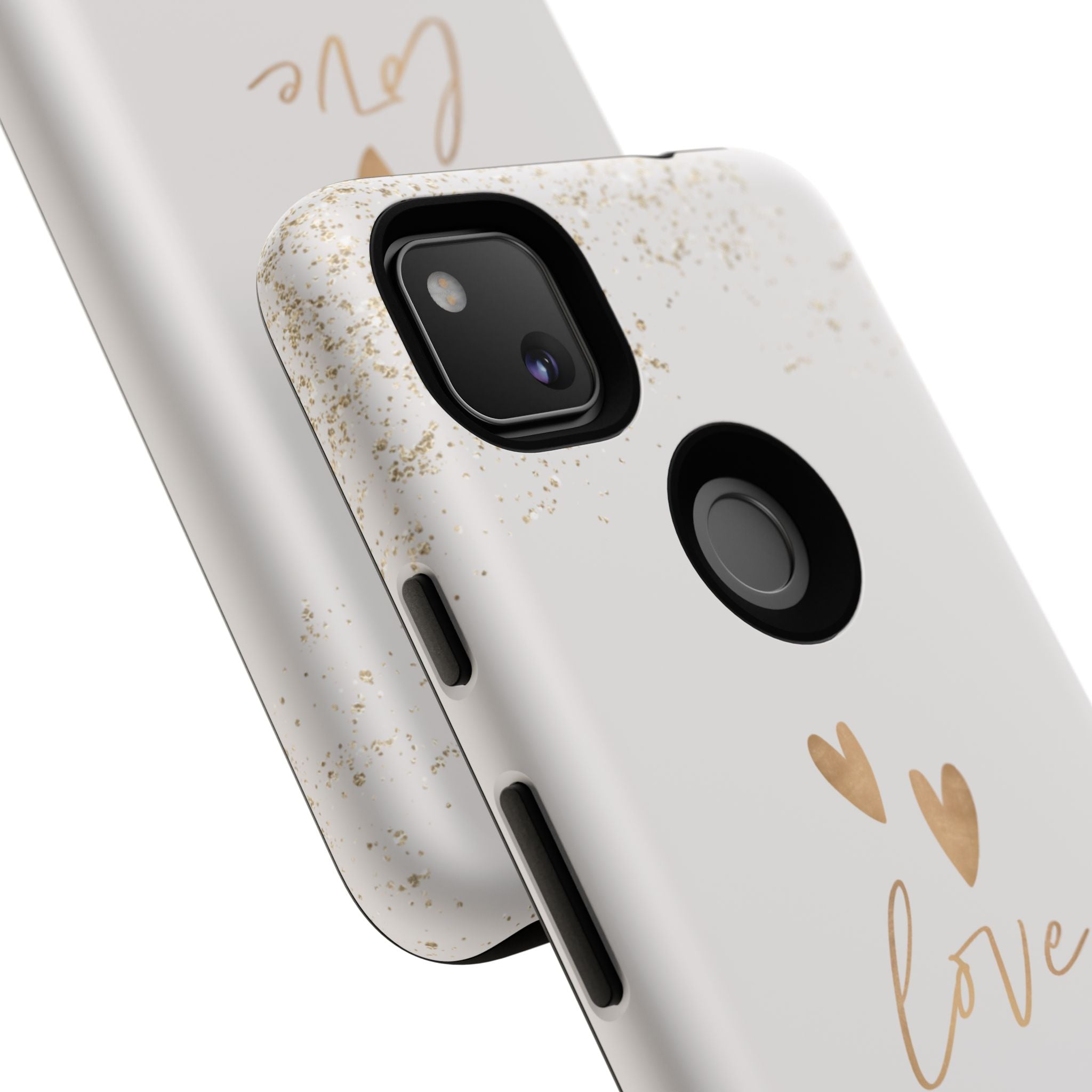 Love Hearts Tough Phone Case — Gold Script Romantic Protective Cover