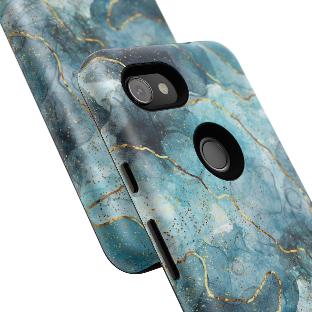 Blue Gold Marble Tough Phone Case