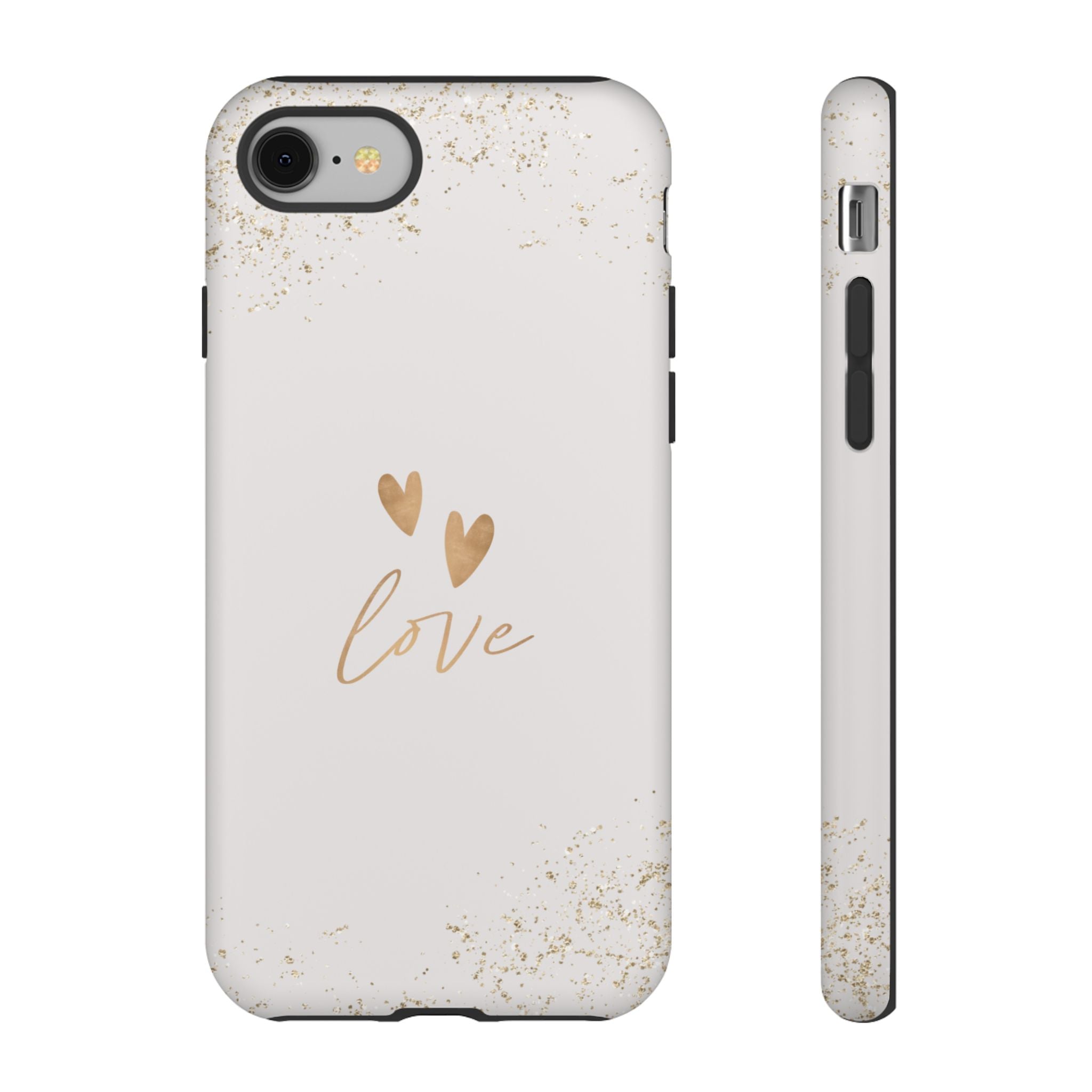 Love Hearts Tough Phone Case — Gold Script Romantic Protective Cover