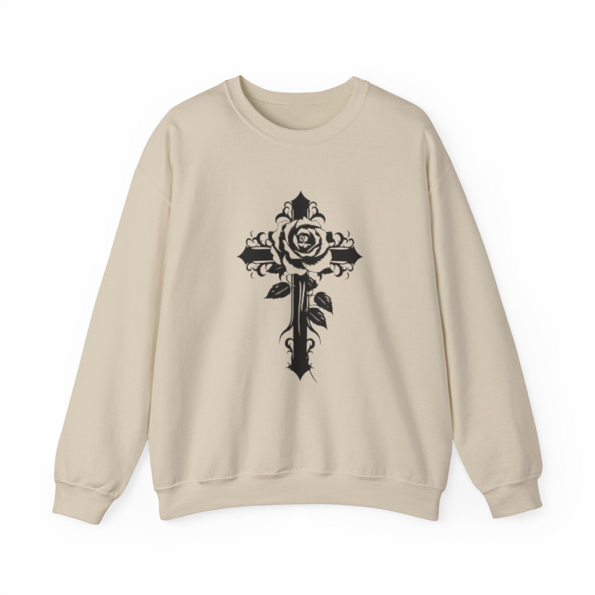 Floral Cross Crewneck Sweatshirt — Rose Cross Graphic Pullover