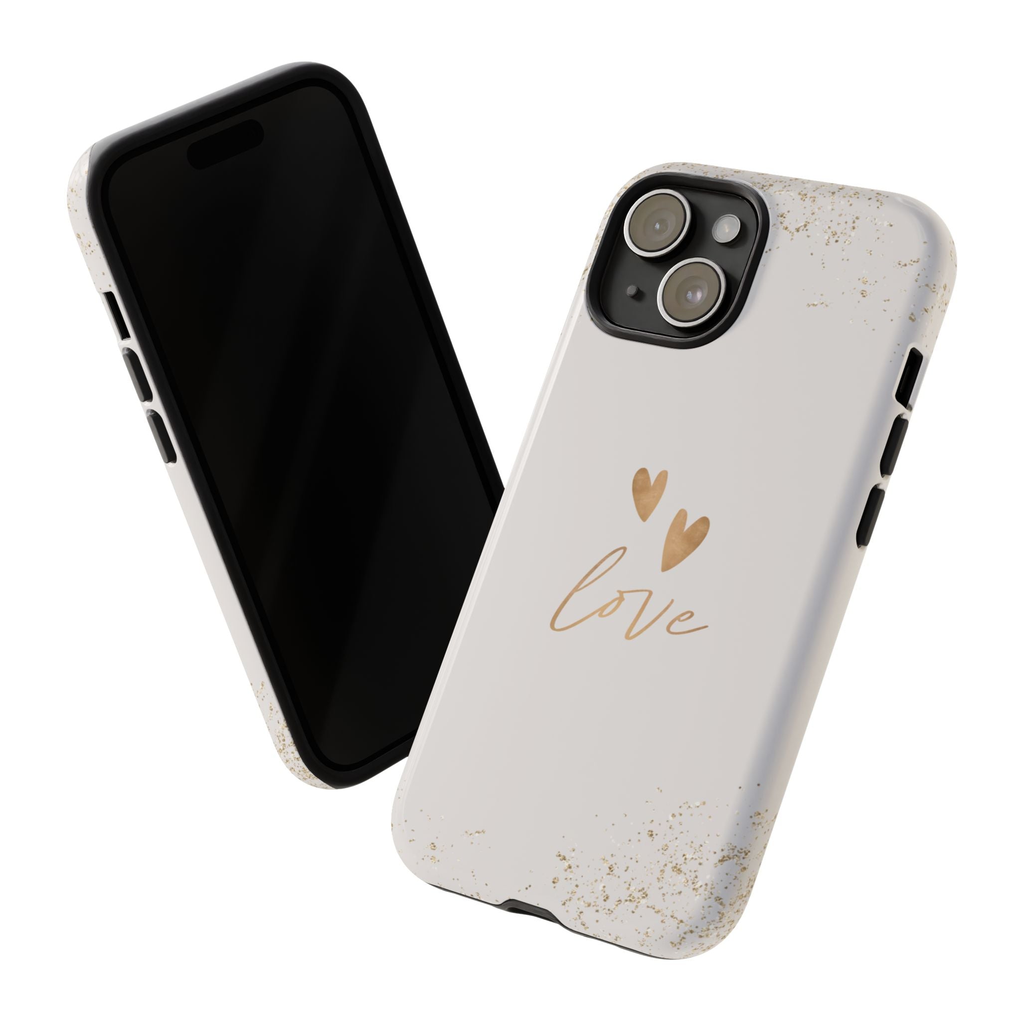 Love Hearts Tough Phone Case — Gold Script Romantic Protective Cover