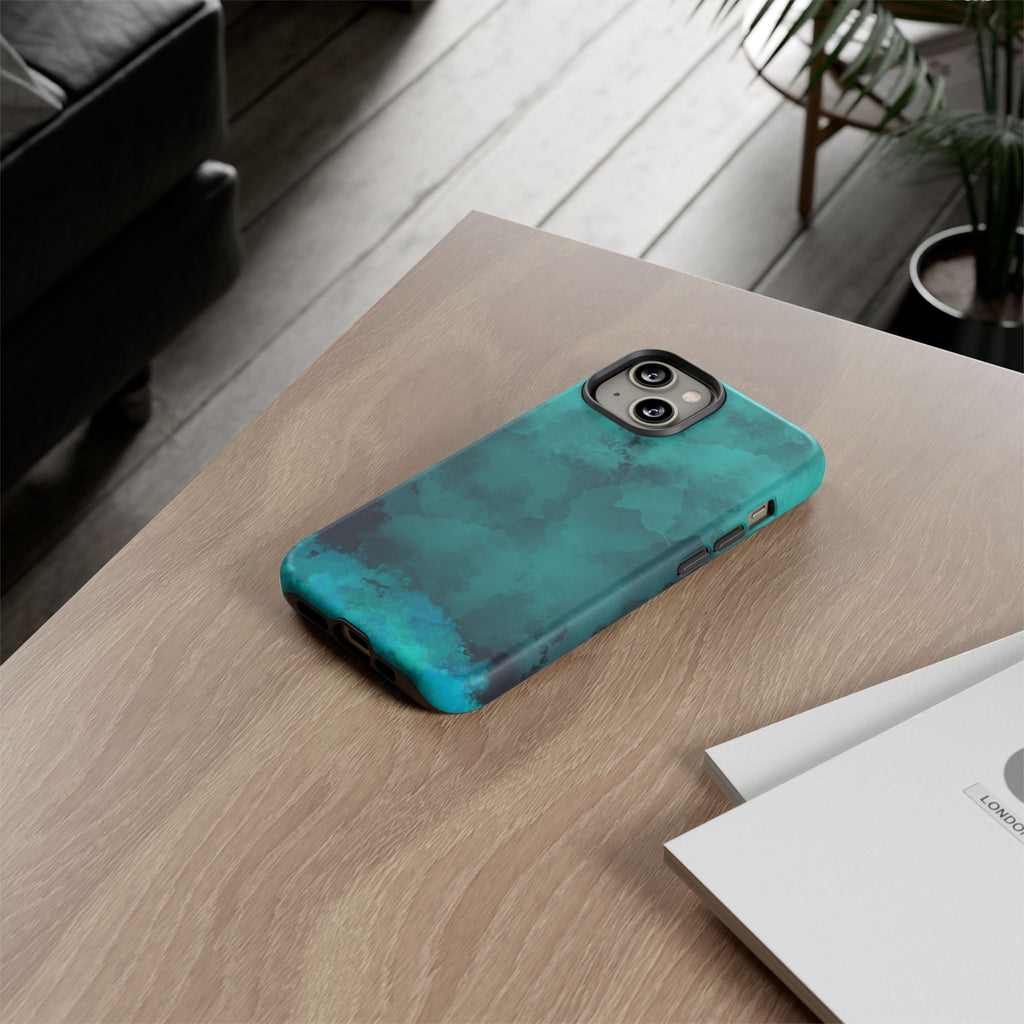 Turquoise Cloud Tough Phone Case — Protective Teal Marble Design
