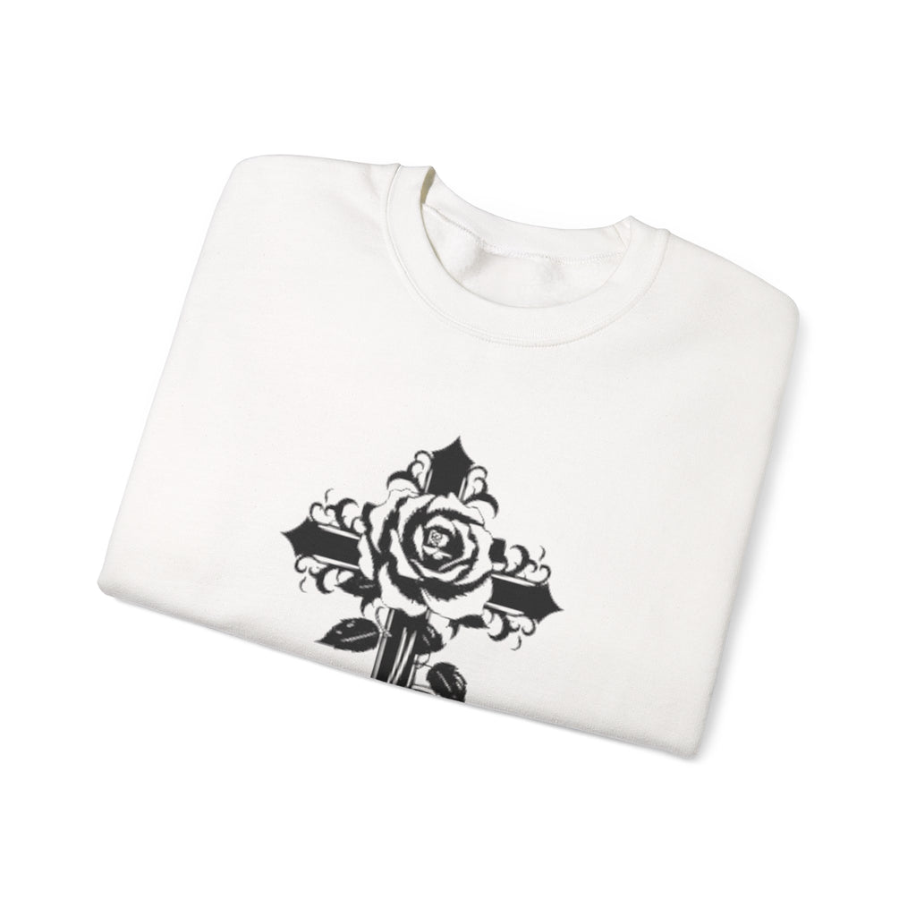 Floral Cross Crewneck Sweatshirt — Rose Cross Graphic Pullover