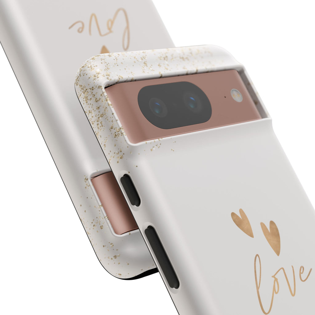 Love Hearts Tough Phone Case — Gold Script Romantic Protective Cover