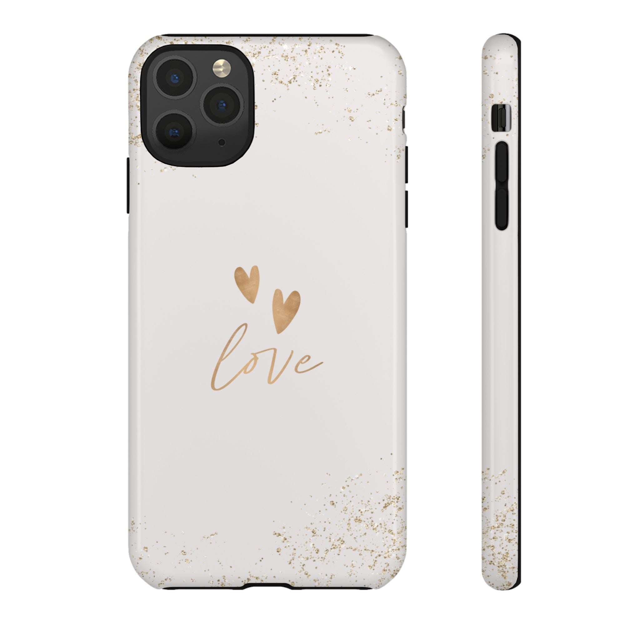 Love Hearts Tough Phone Case — Gold Script Romantic Protective Cover