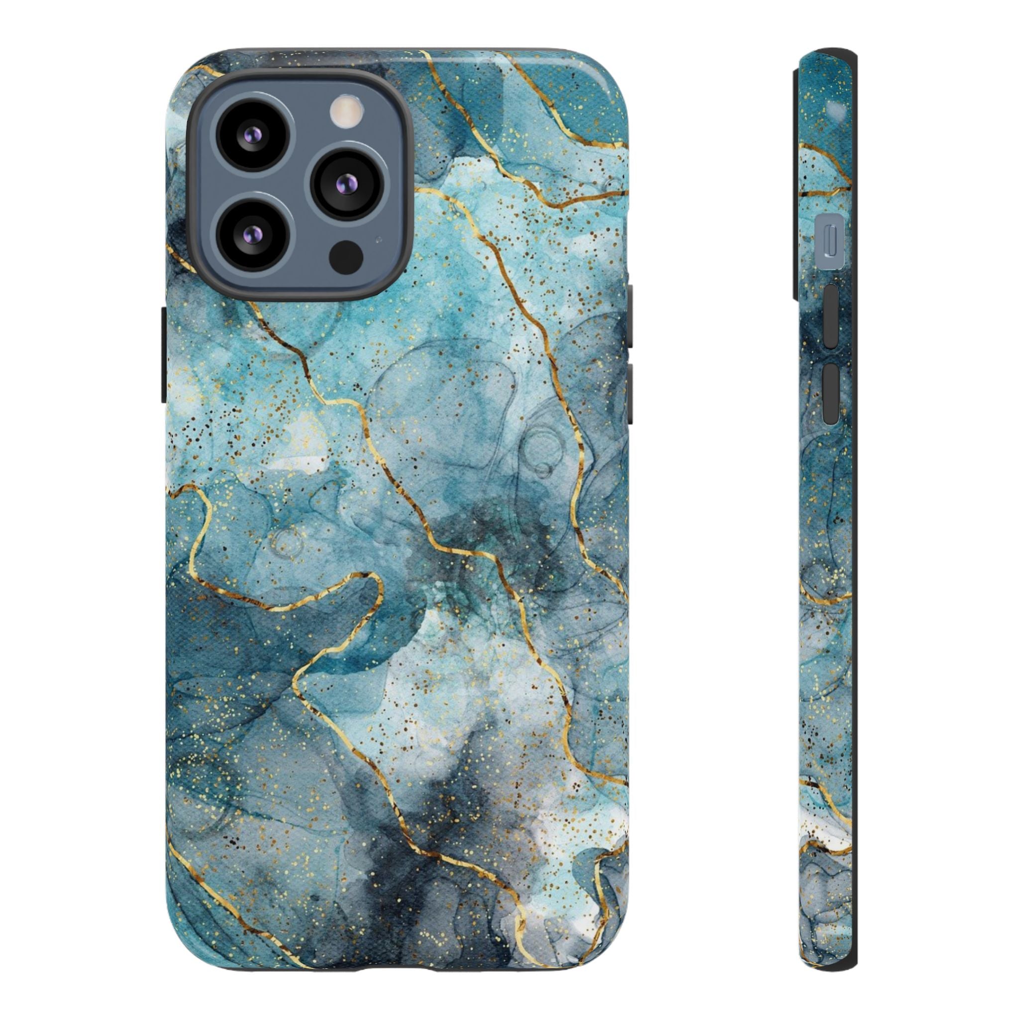 Blue Gold Marble Tough Phone Case