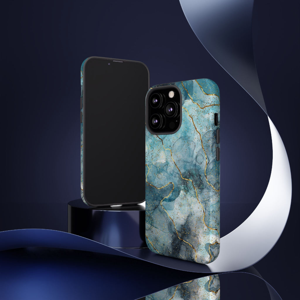 Blue Gold Marble Tough Phone Case