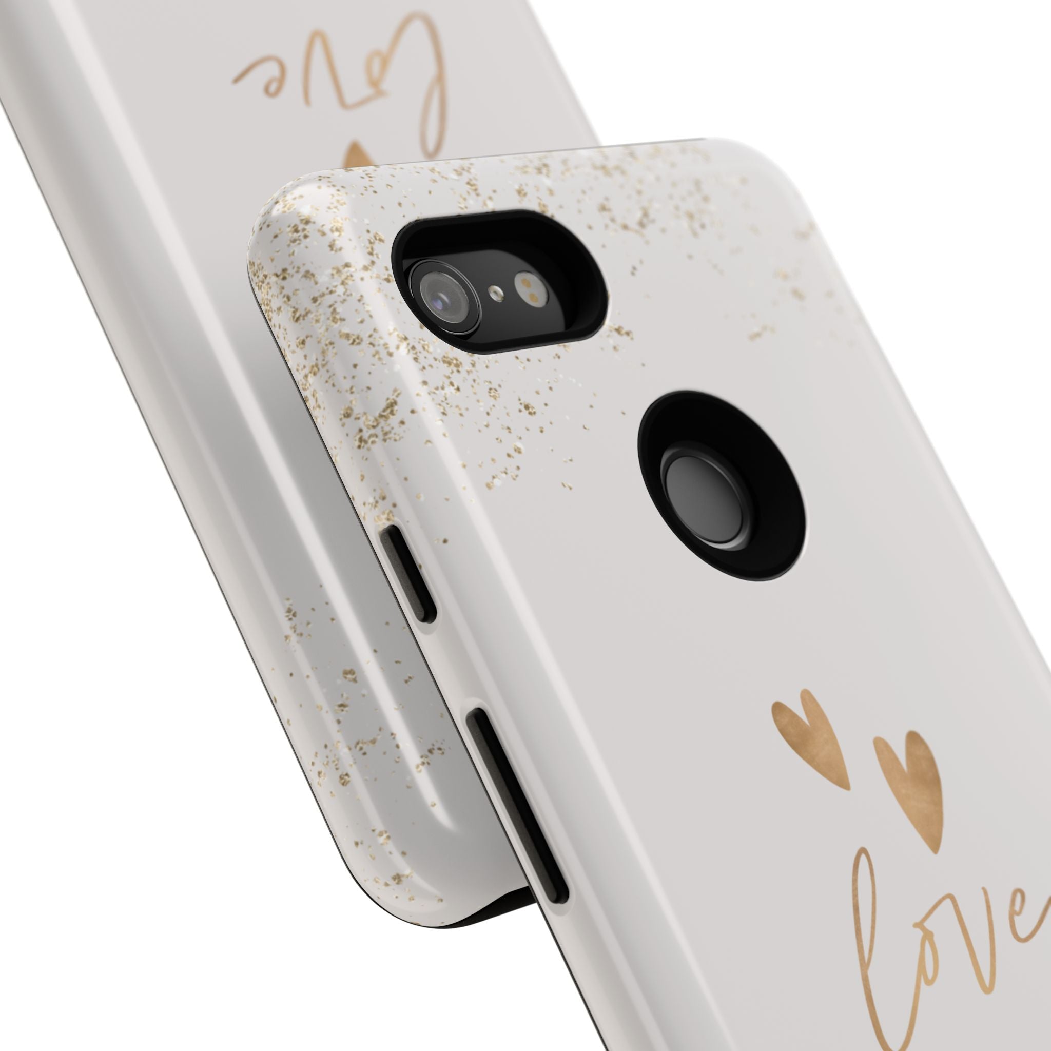 Love Hearts Tough Phone Case — Gold Script Romantic Protective Cover