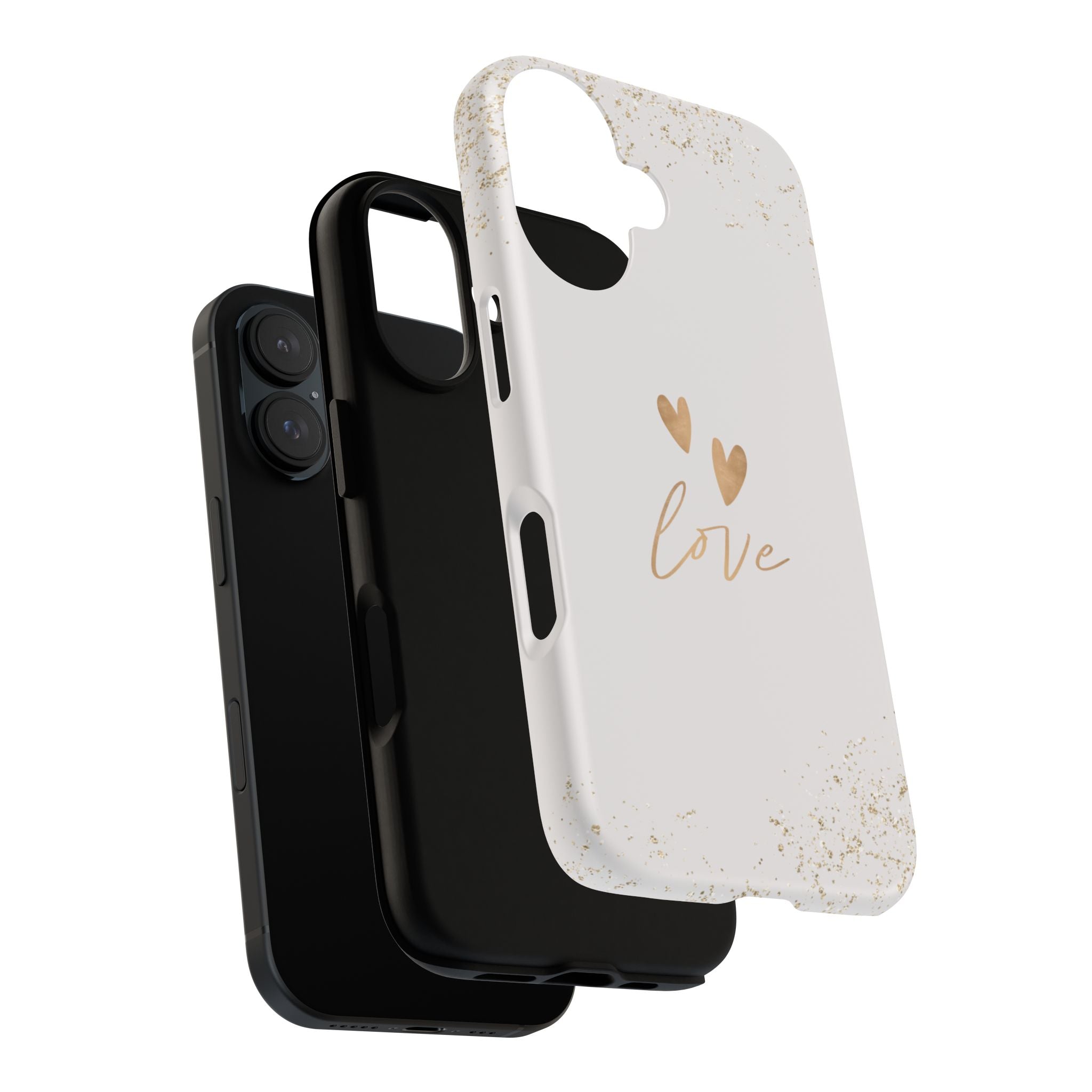 Love Hearts Tough Phone Case — Gold Script Romantic Protective Cover