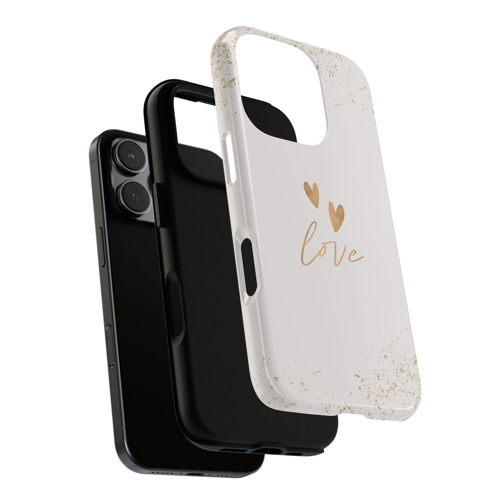 Love Hearts Tough Phone Case — Gold Script Romantic Protective Cover