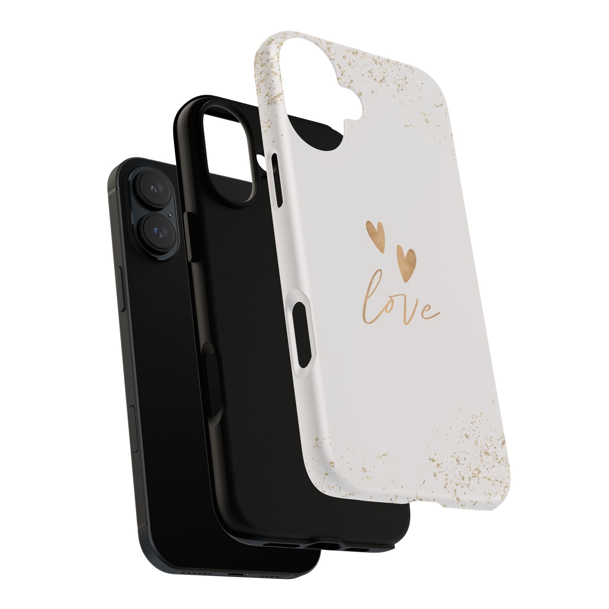 Love Hearts Tough Phone Case — Gold Script Romantic Protective Cover