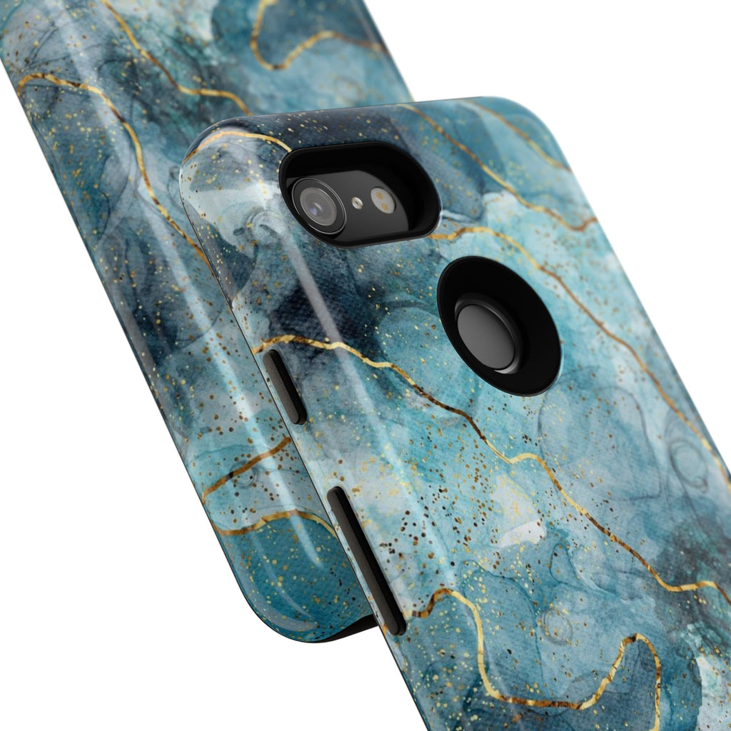 Blue Gold Marble Tough Phone Case