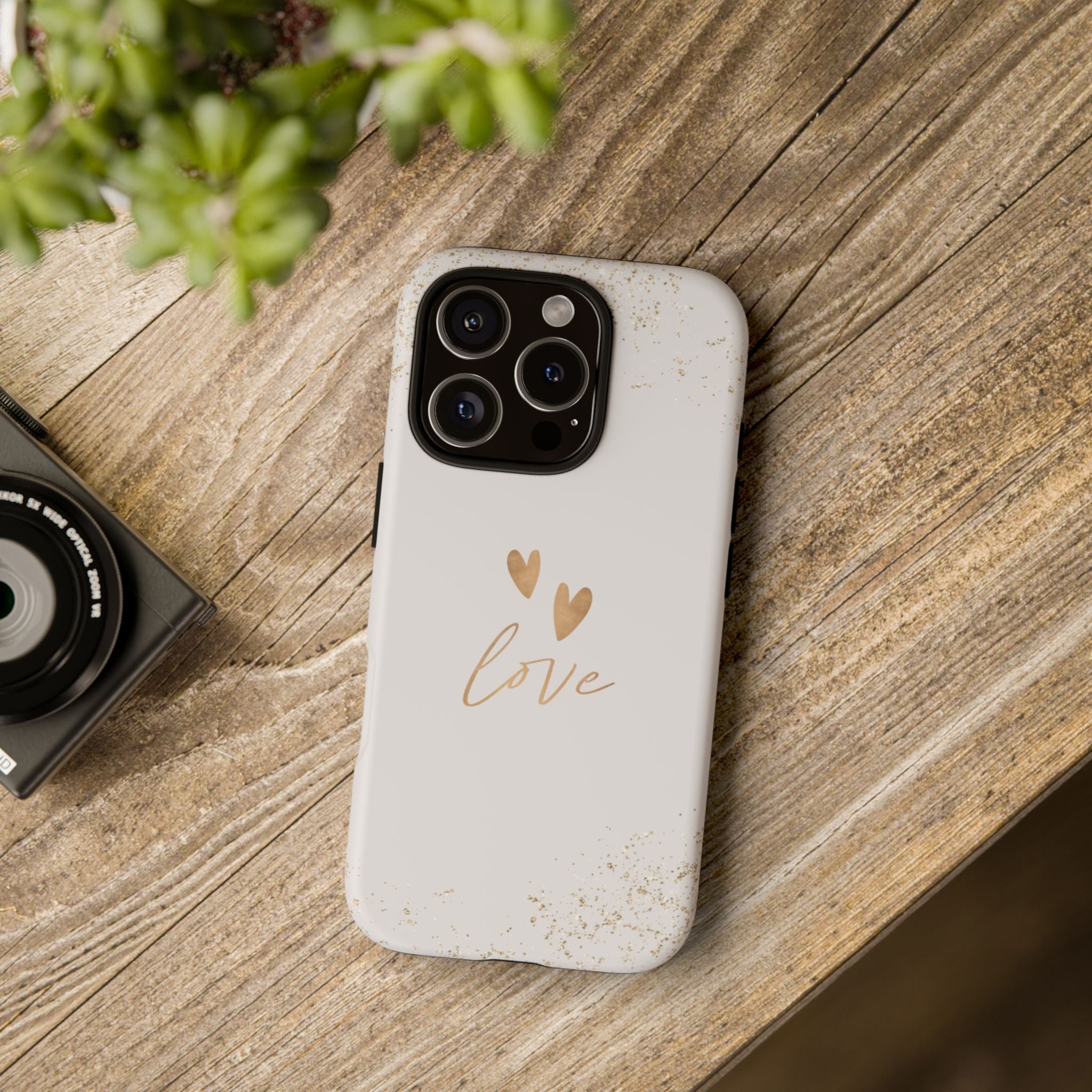 Love Hearts Tough Phone Case — Gold Script Romantic Protective Cover