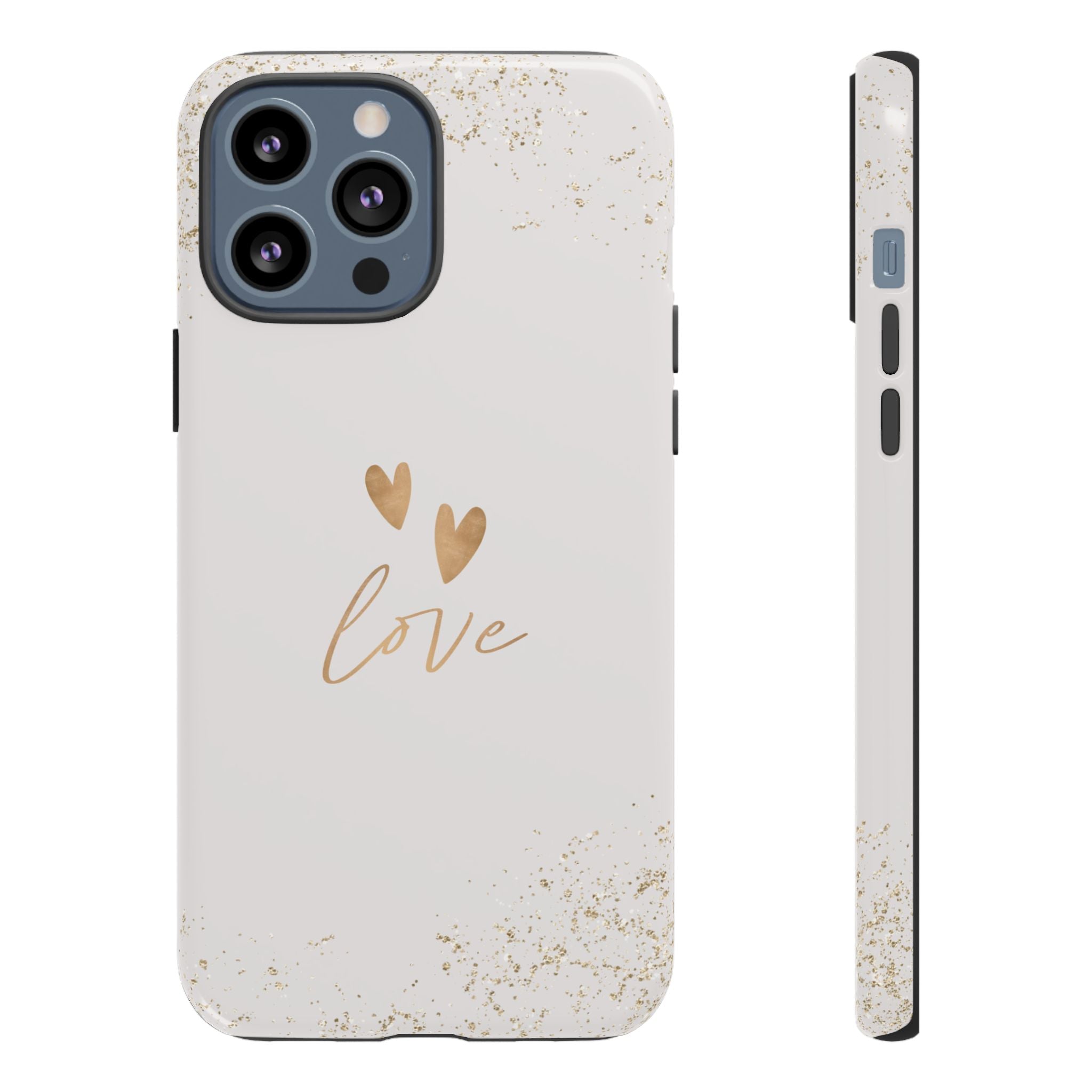 Love Hearts Tough Phone Case — Gold Script Romantic Protective Cover
