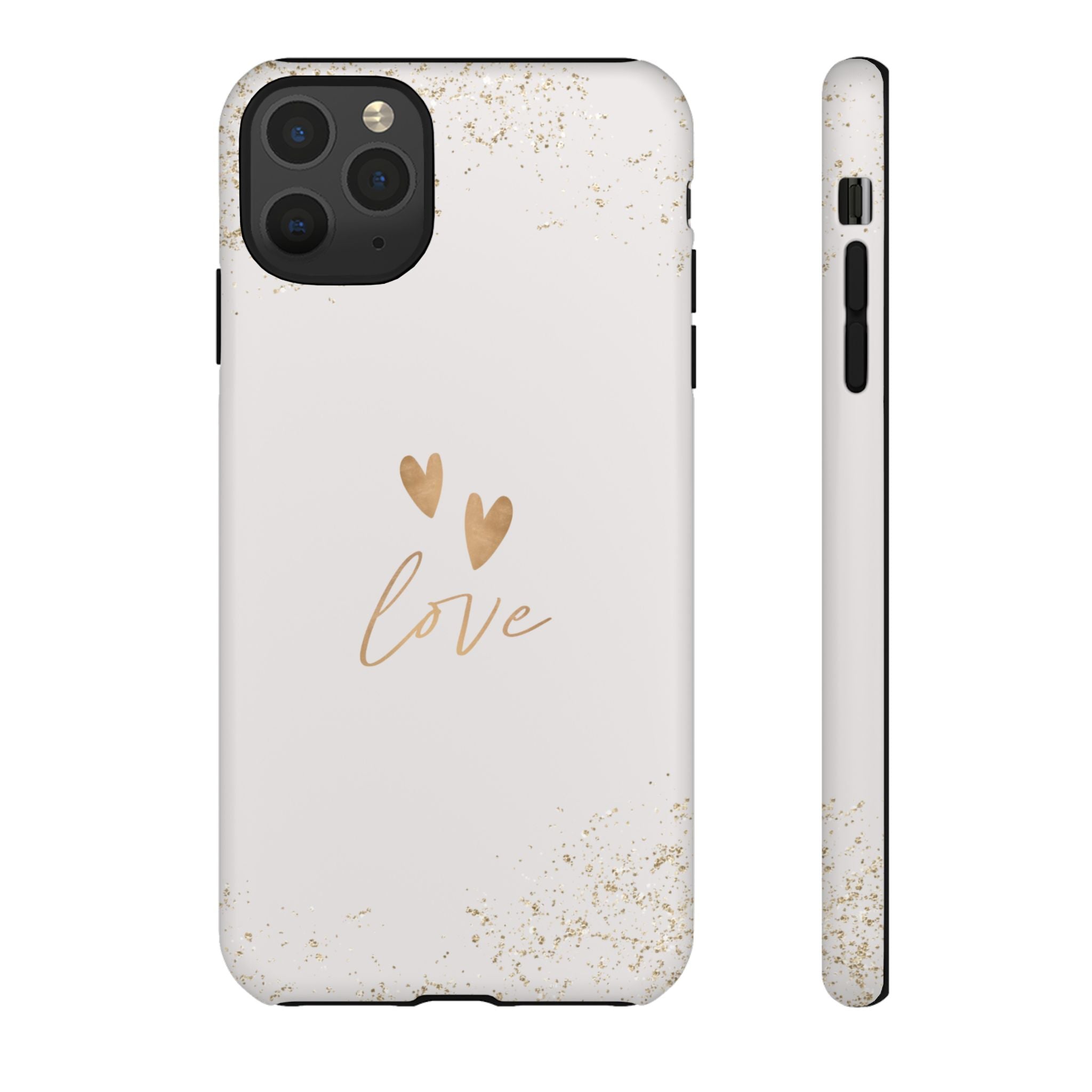 Love Hearts Tough Phone Case — Gold Script Romantic Protective Cover