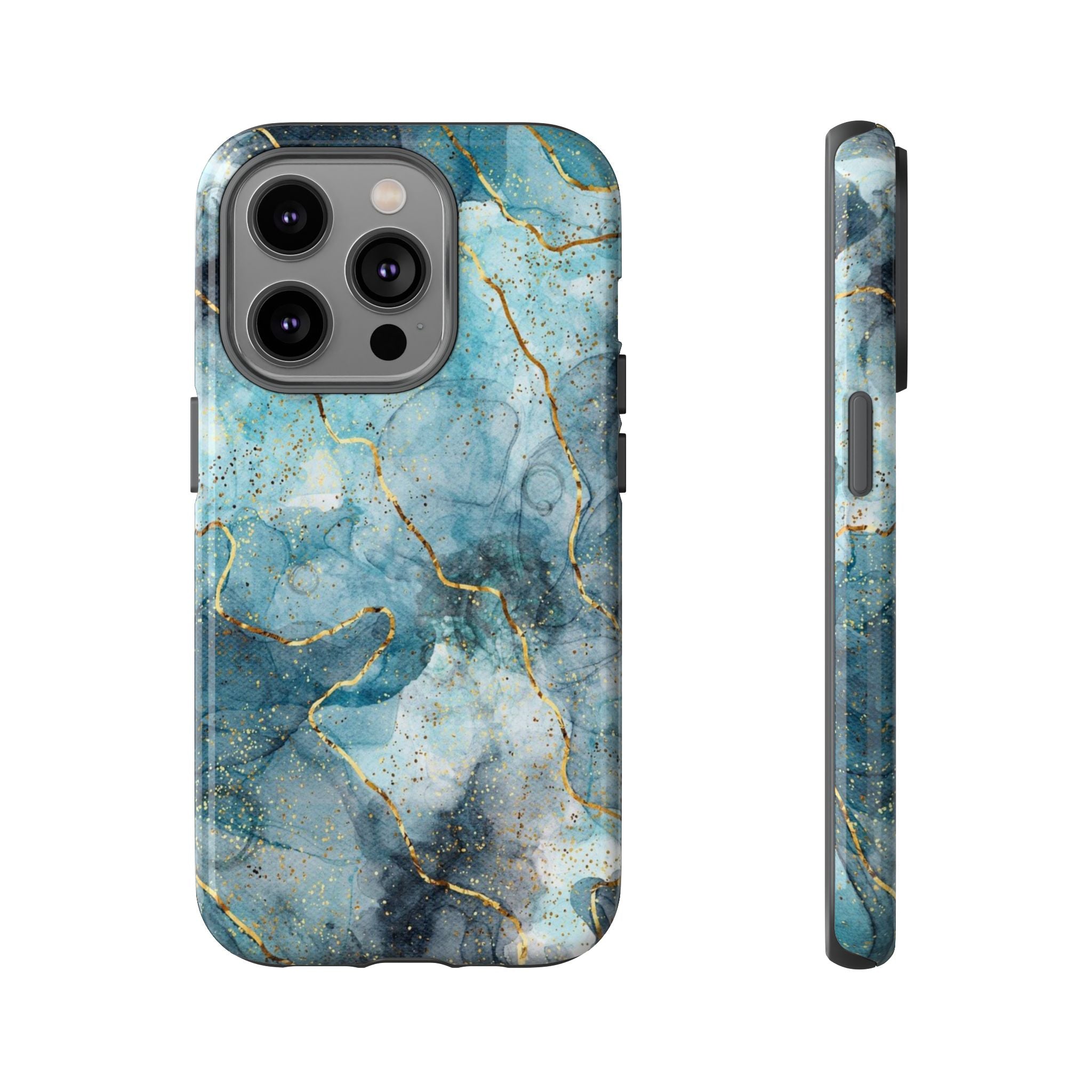 Blue Gold Marble Tough Phone Case