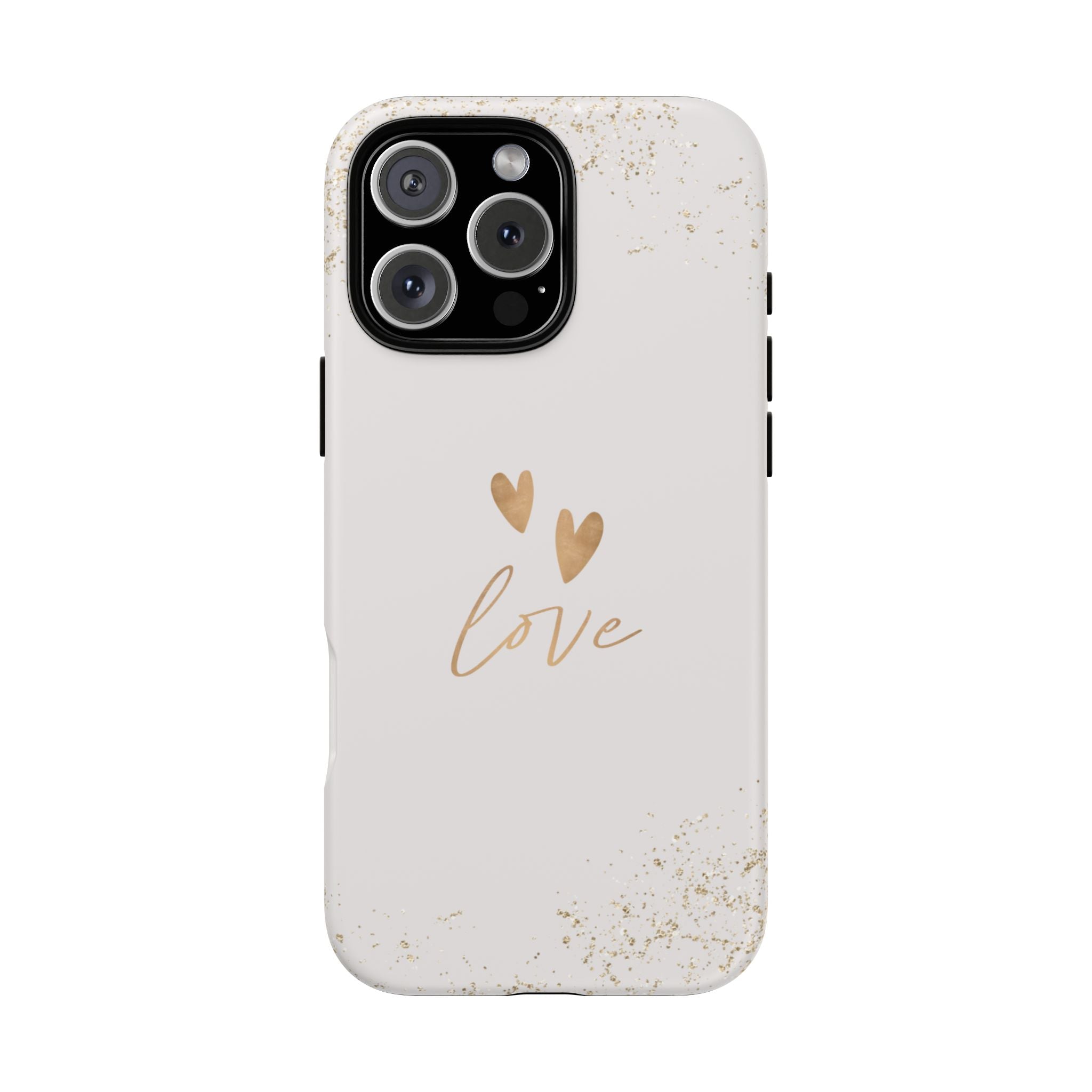 Love Hearts Tough Phone Case — Gold Script Romantic Protective Cover