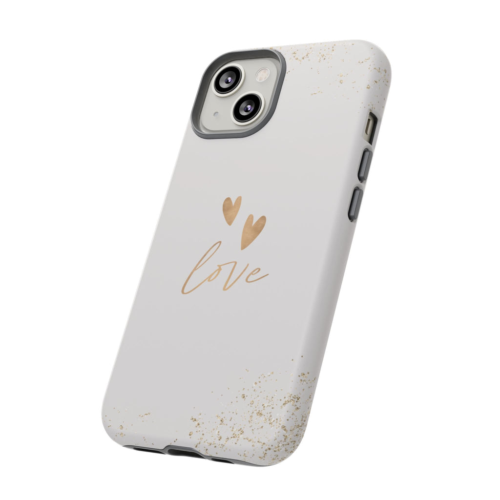Love Hearts Tough Phone Case — Gold Script Romantic Protective Cover