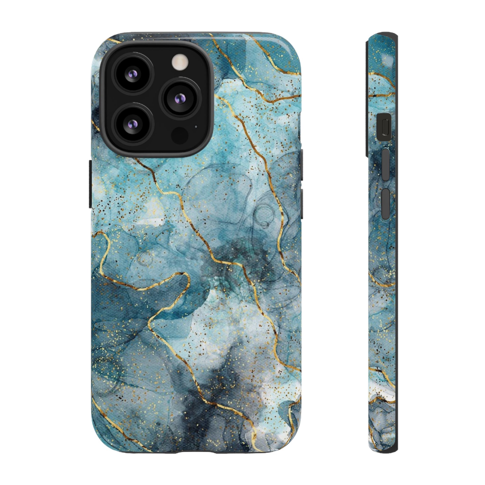 Blue Gold Marble Tough Phone Case
