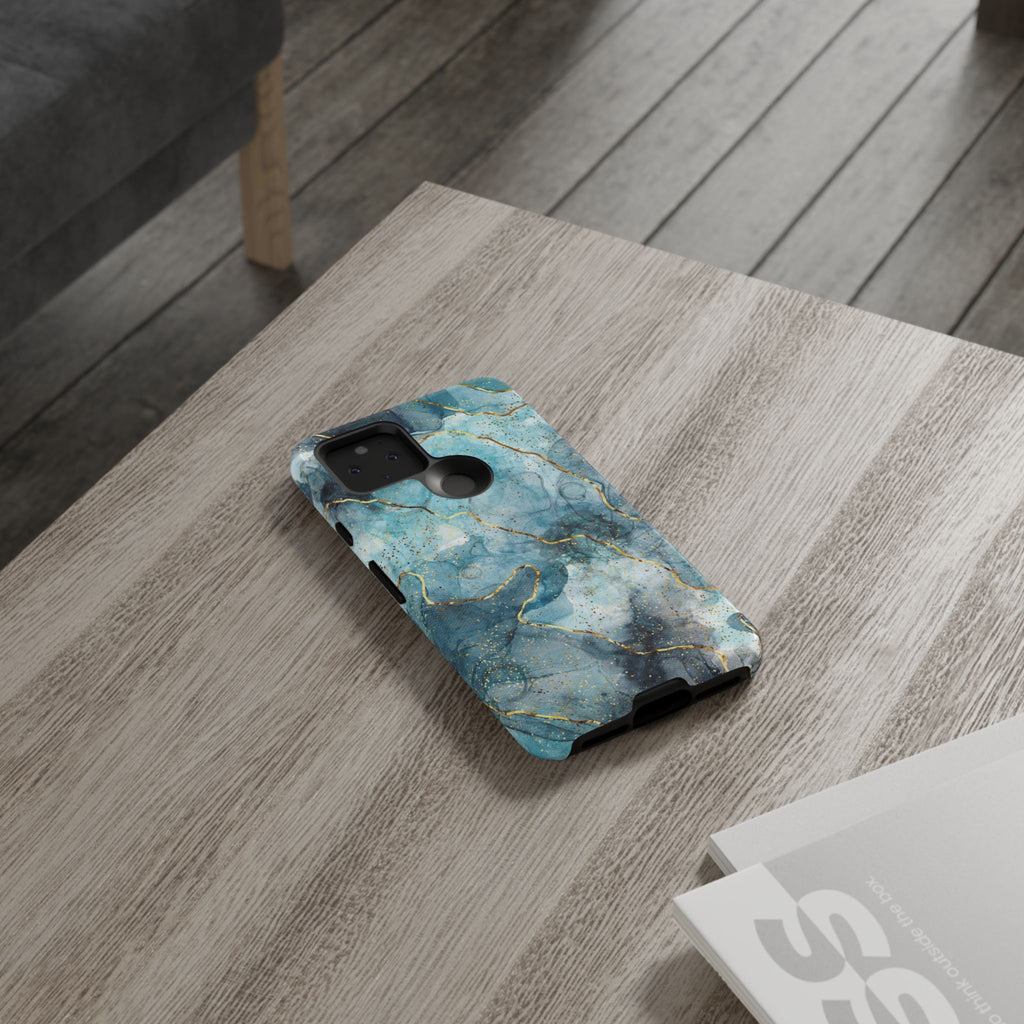 Blue Gold Marble Tough Phone Case