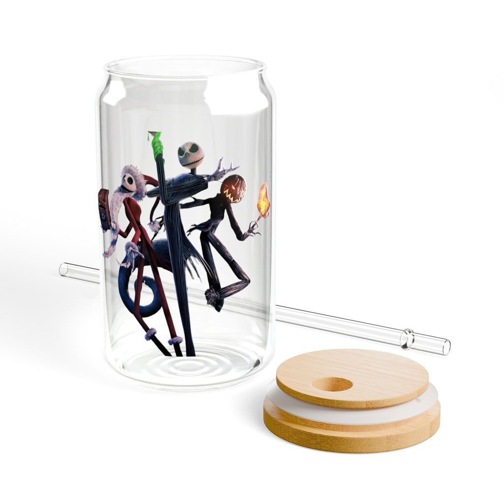 16oz Glass Sipper with Spooky Skeleton Band Design