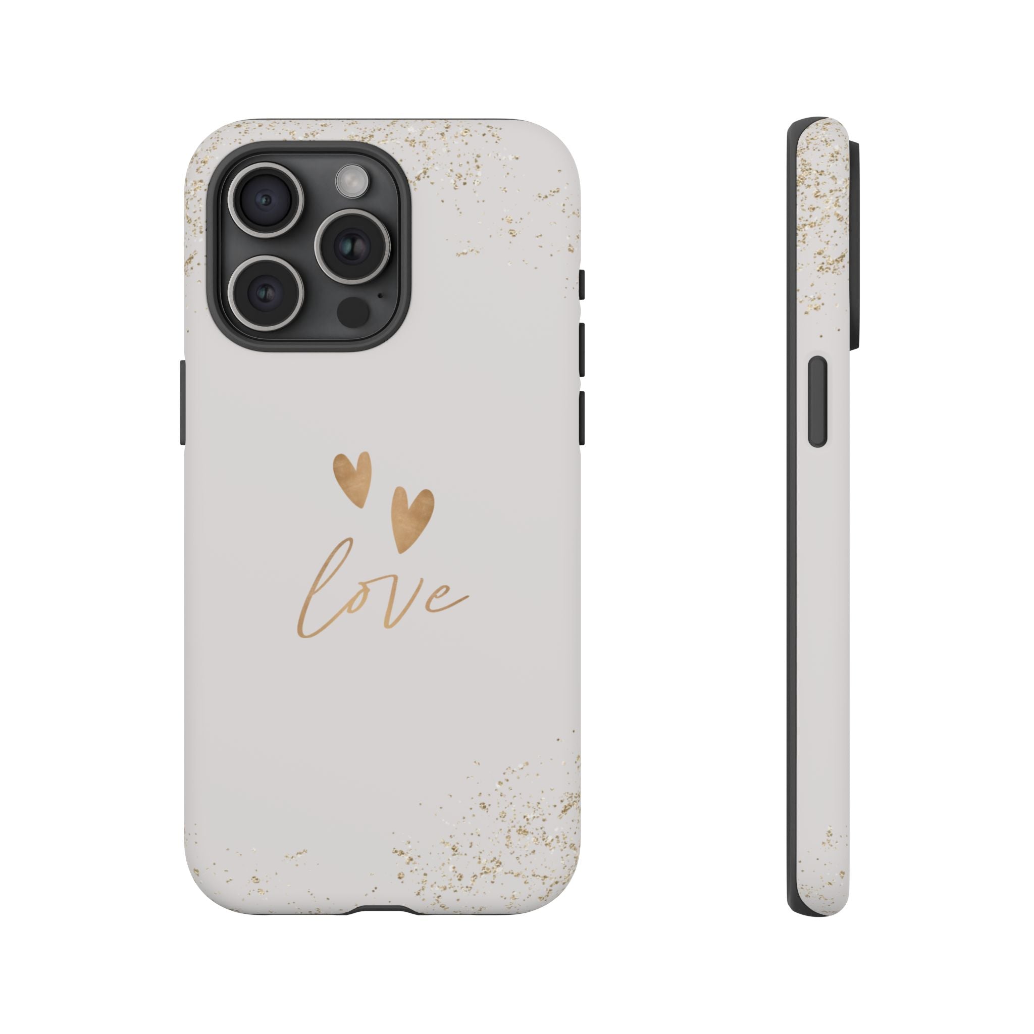 Love Hearts Tough Phone Case — Gold Script Romantic Protective Cover