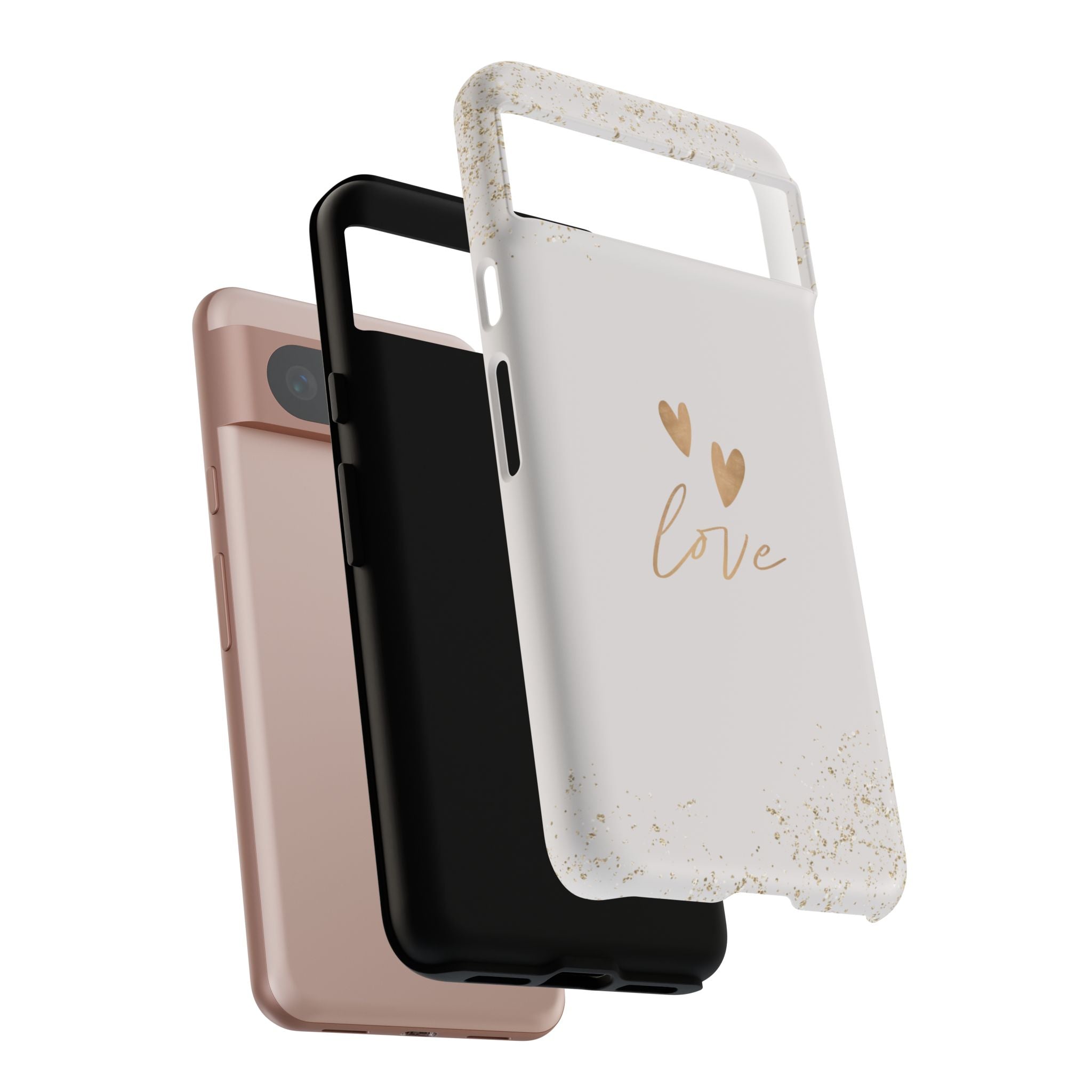 Love Hearts Tough Phone Case — Gold Script Romantic Protective Cover