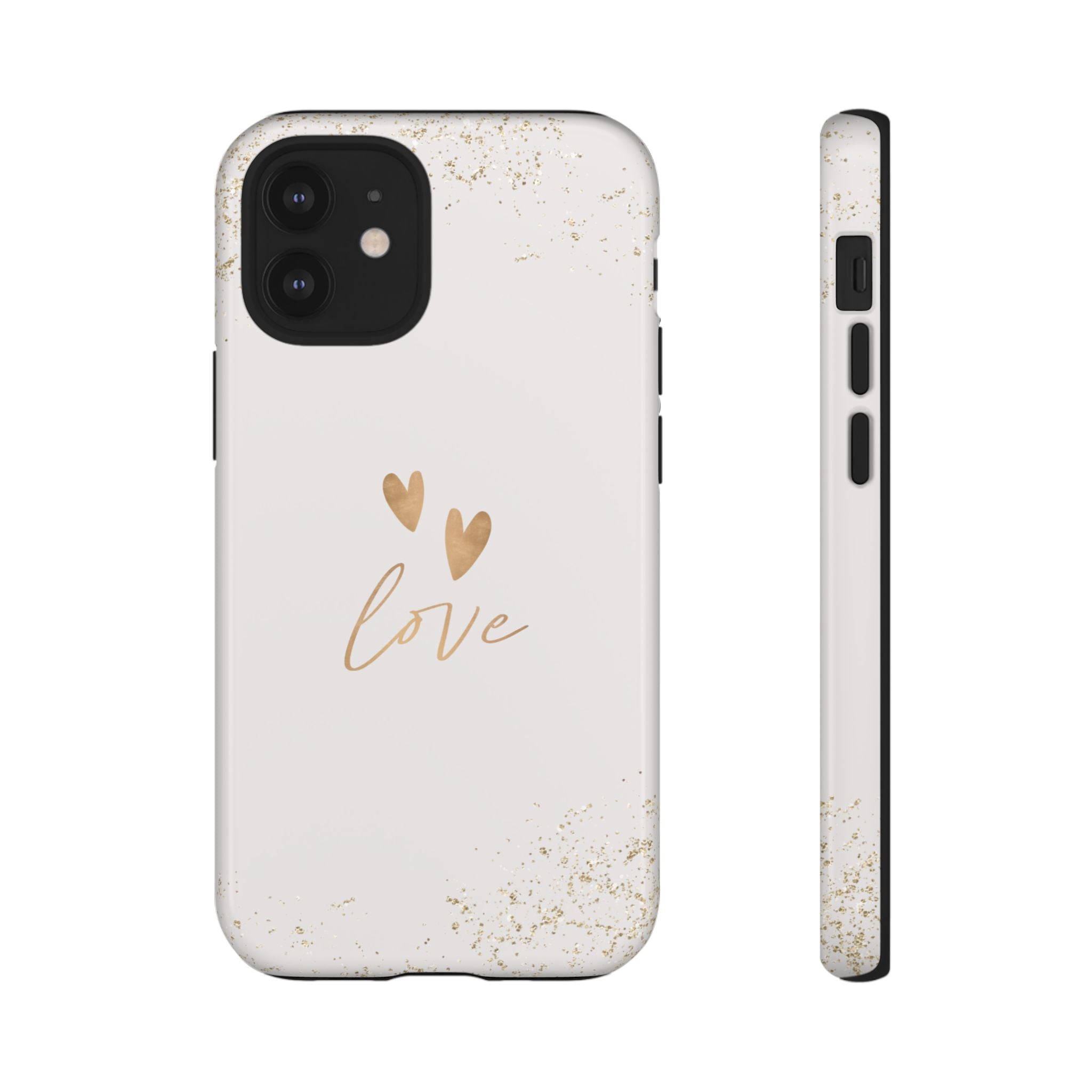 Love Hearts Tough Phone Case — Gold Script Romantic Protective Cover