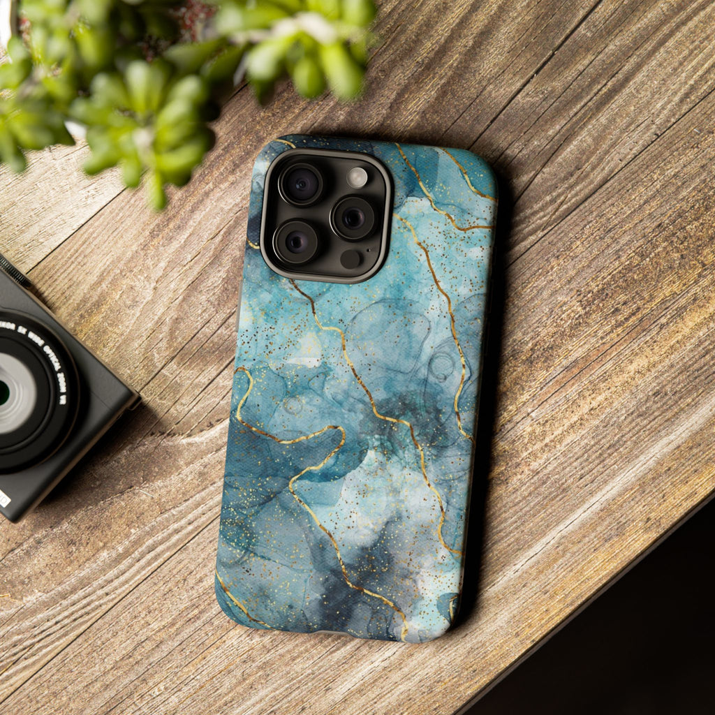 Blue Gold Marble Tough Phone Case