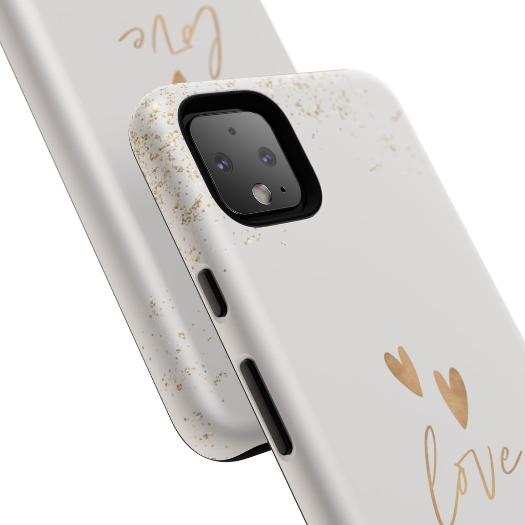 Love Hearts Tough Phone Case — Gold Script Romantic Protective Cover