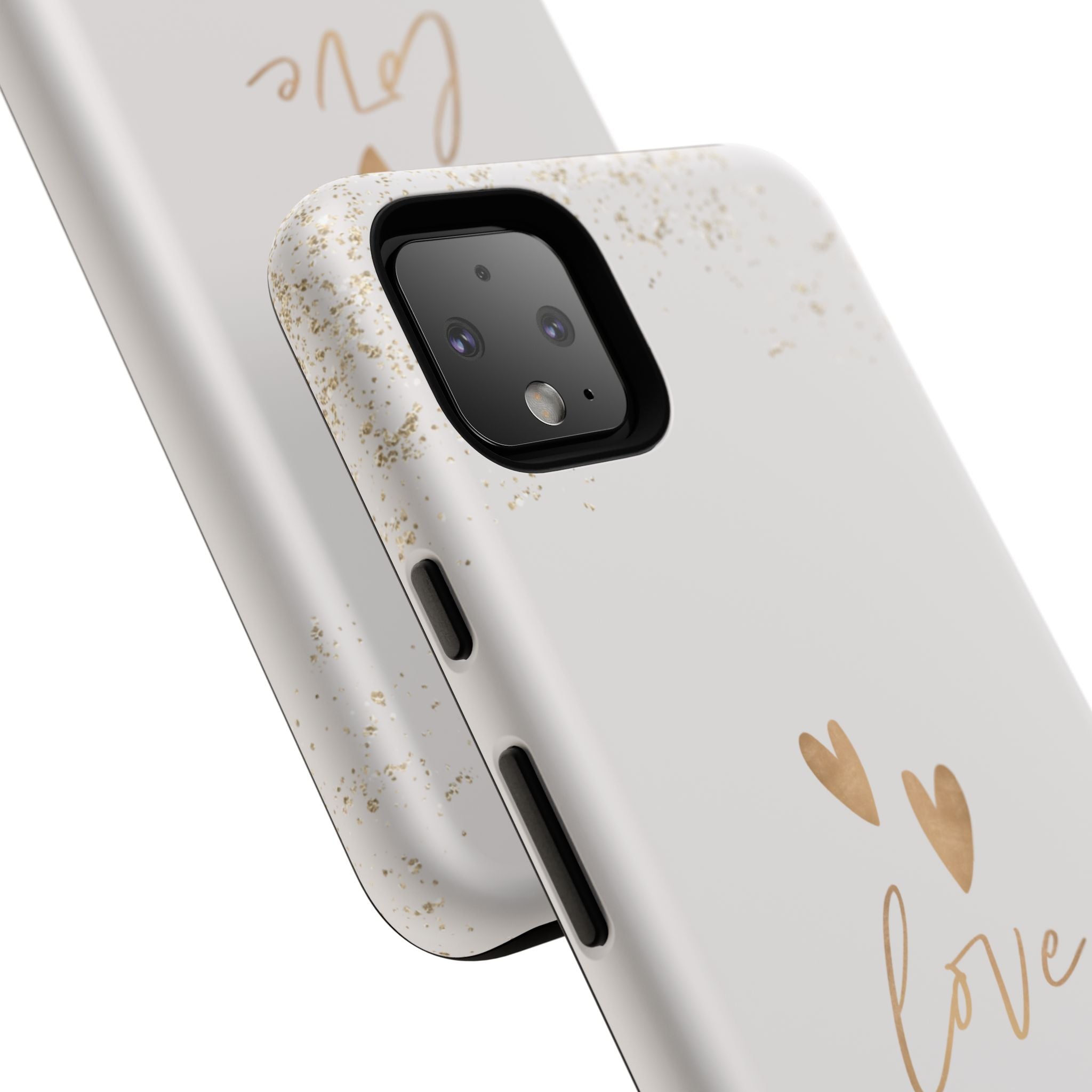 Love Hearts Tough Phone Case — Gold Script Romantic Protective Cover