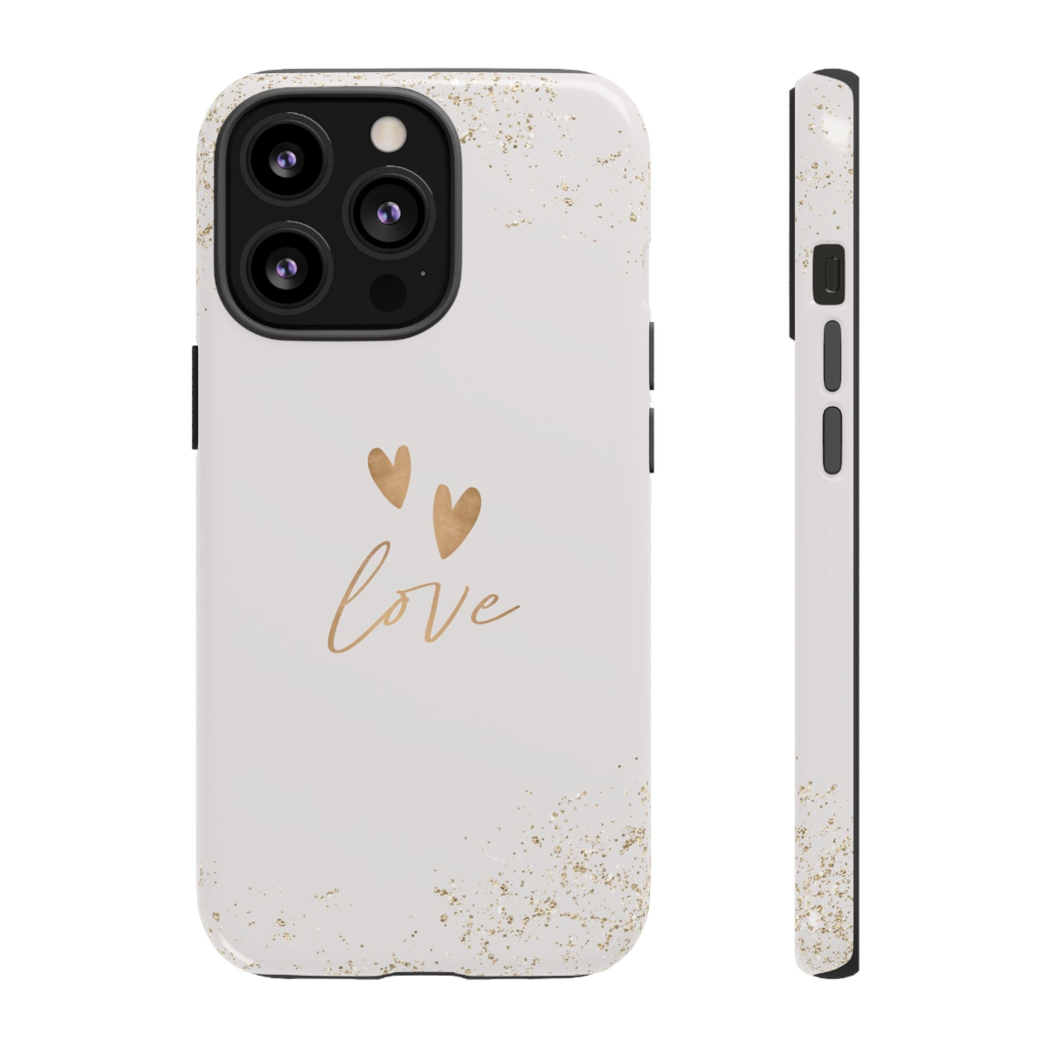Love Hearts Tough Phone Case — Gold Script Romantic Protective Cover