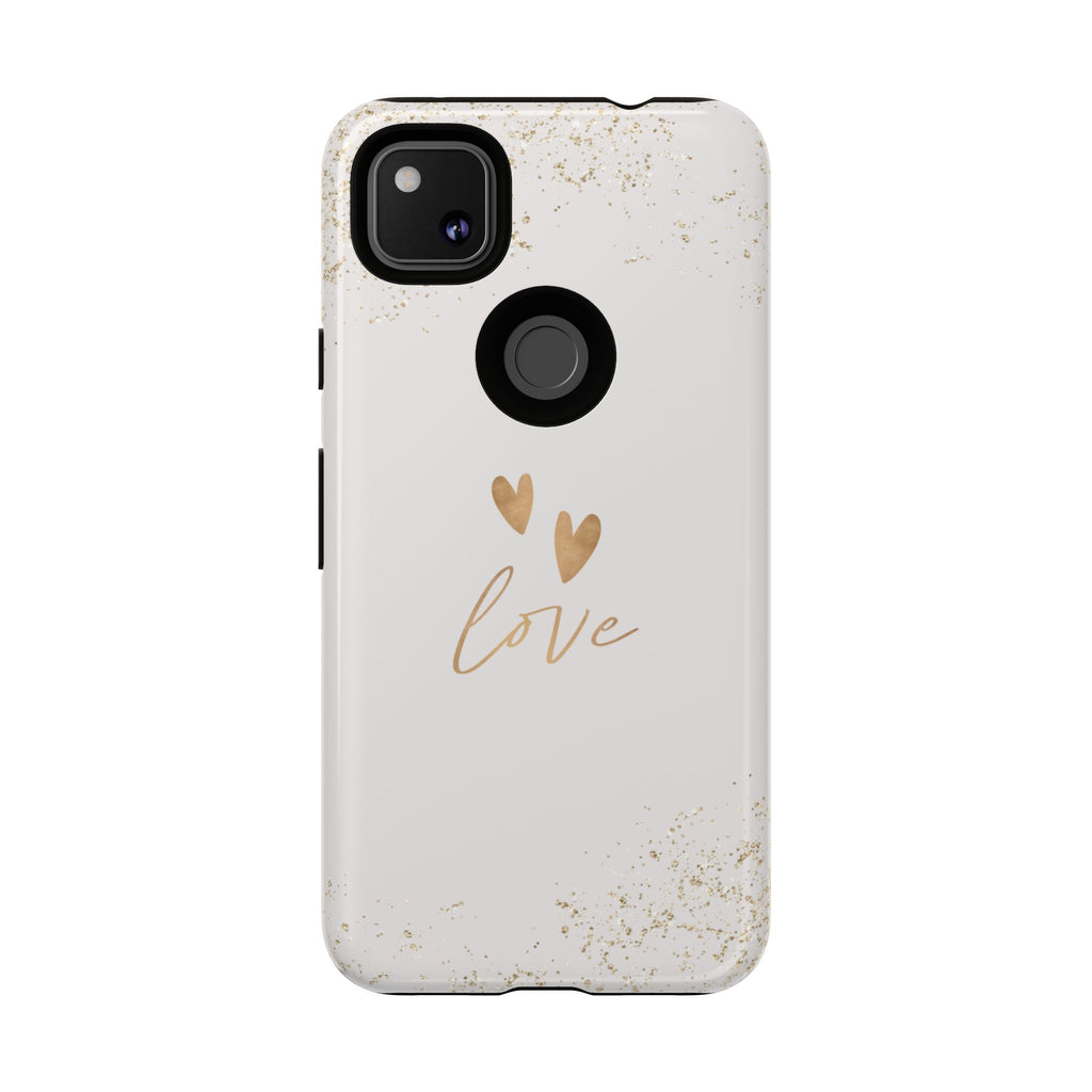 Love Hearts Tough Phone Case — Gold Script Romantic Protective Cover