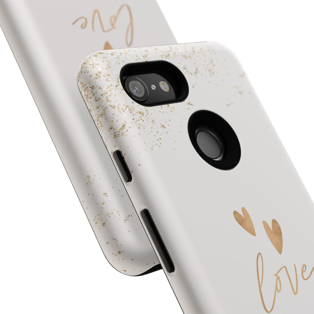 Love Hearts Tough Phone Case — Gold Script Romantic Protective Cover