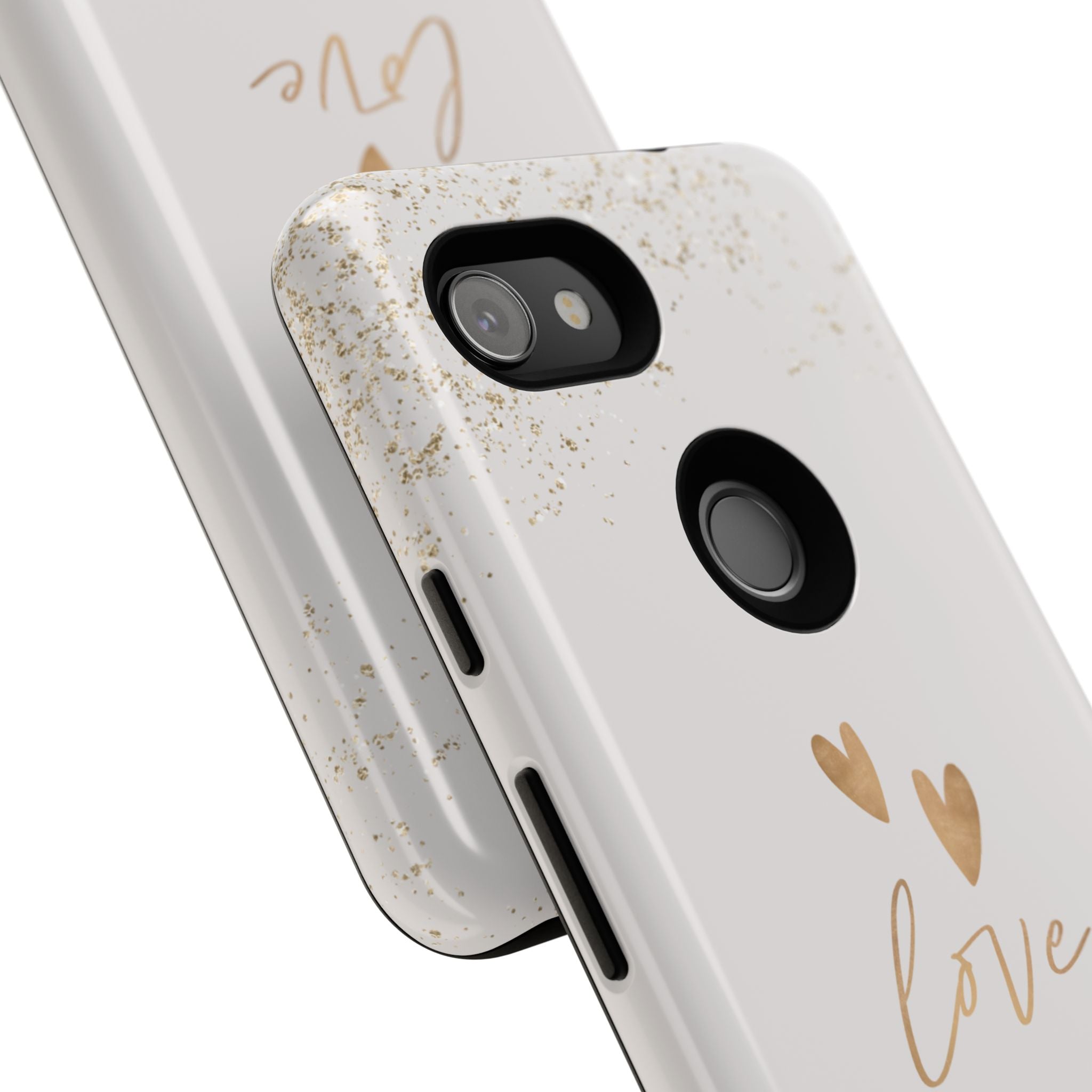 Love Hearts Tough Phone Case — Gold Script Romantic Protective Cover