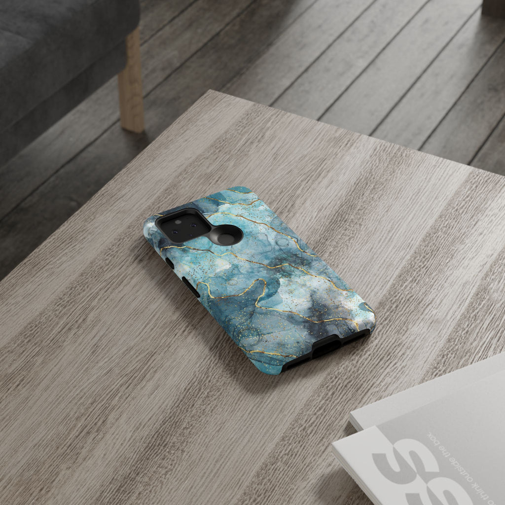 Blue Gold Marble Tough Phone Case