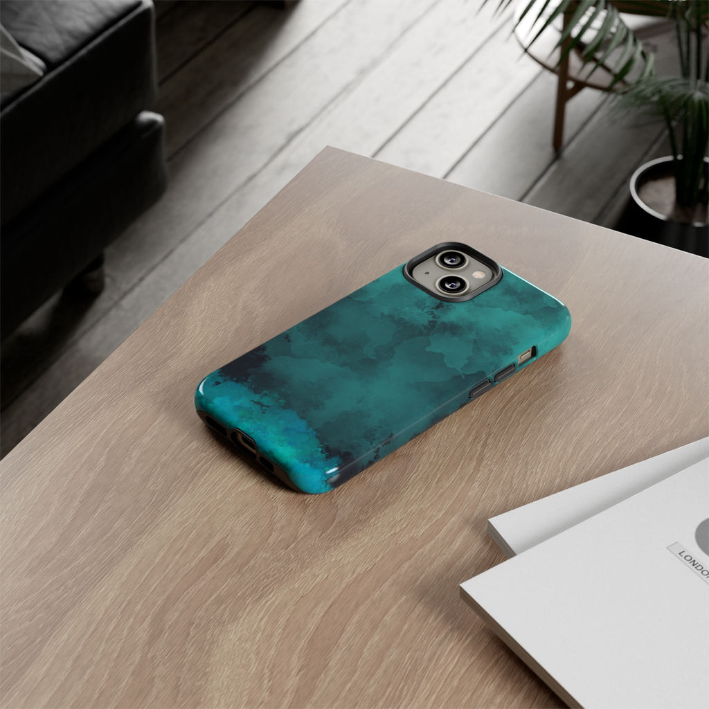 Turquoise Cloud Tough Phone Case — Protective Teal Marble Design