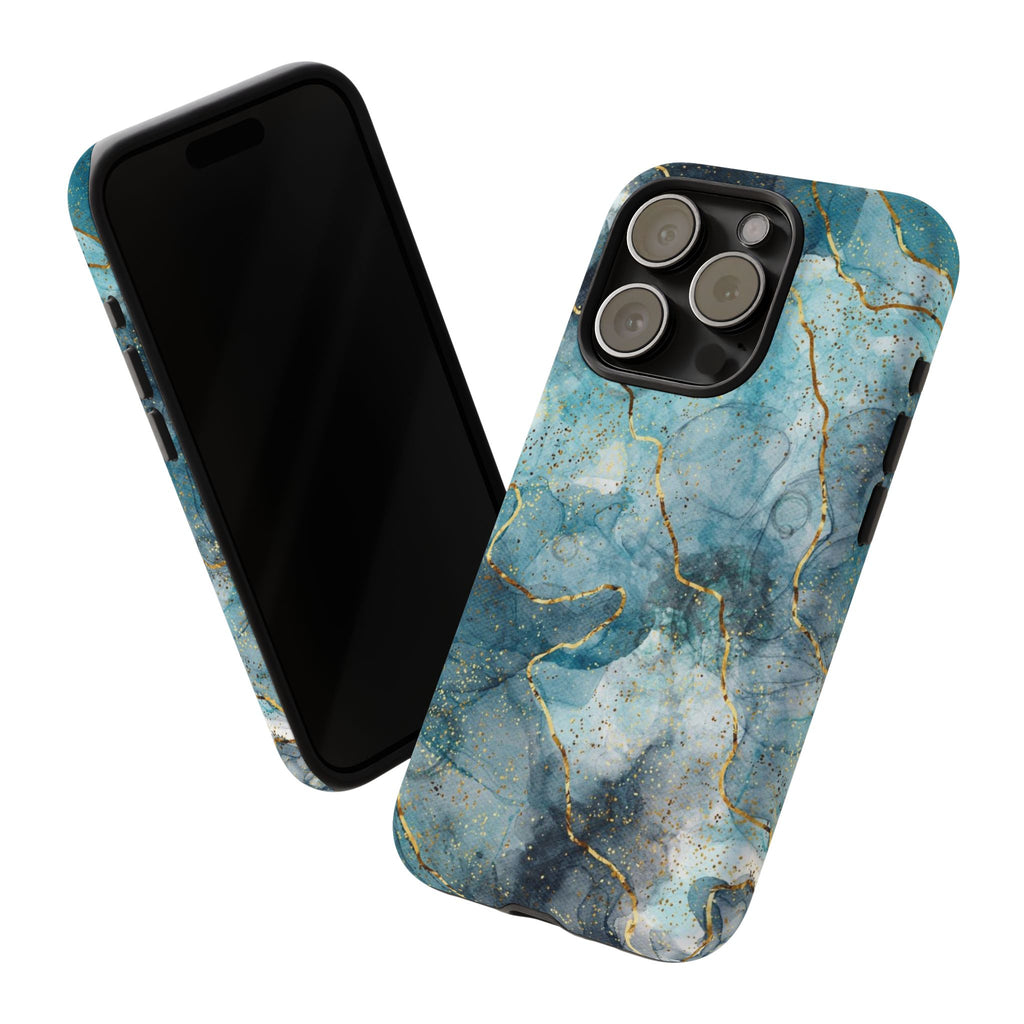 Blue Gold Marble Tough Phone Case
