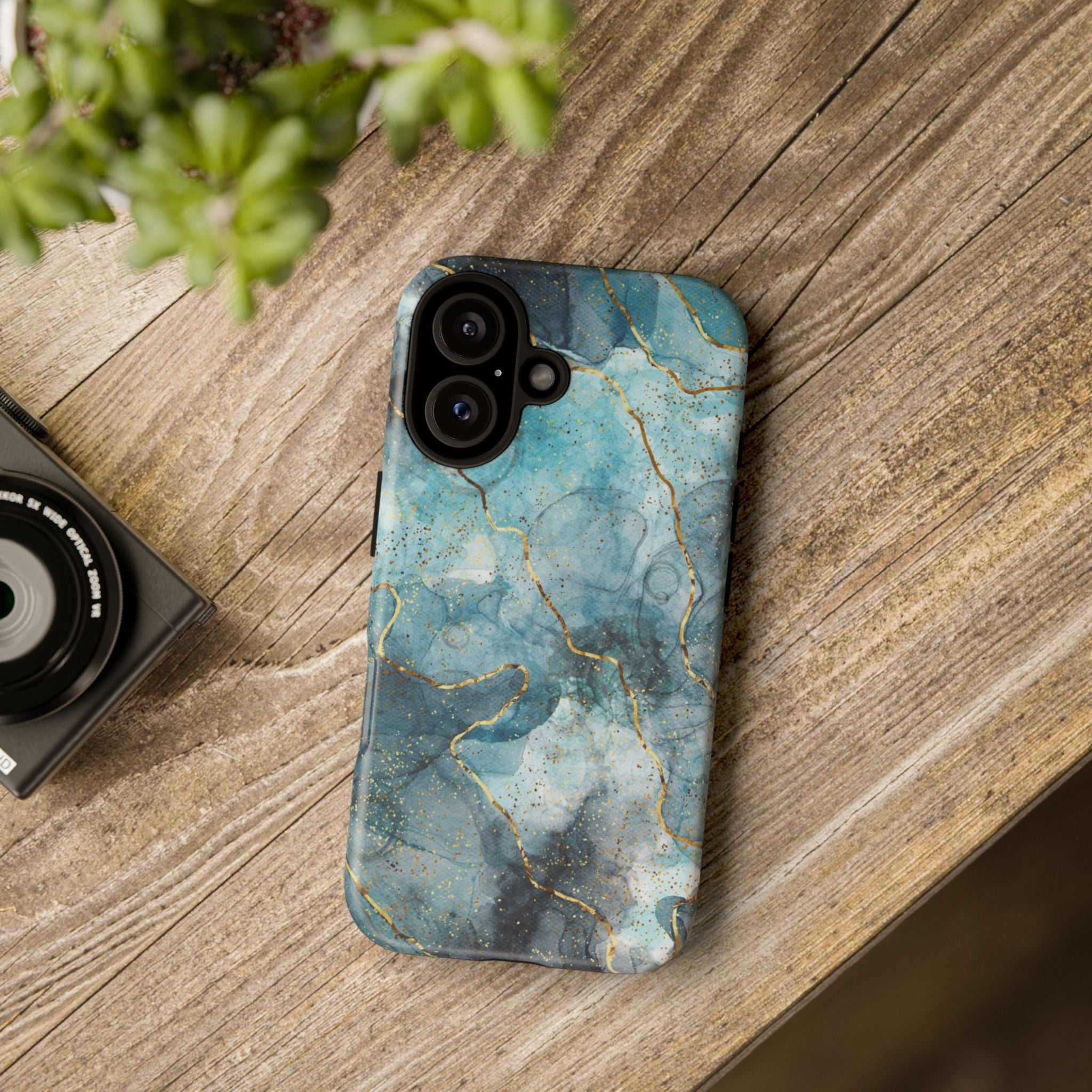 Blue Gold Marble Tough Phone Case