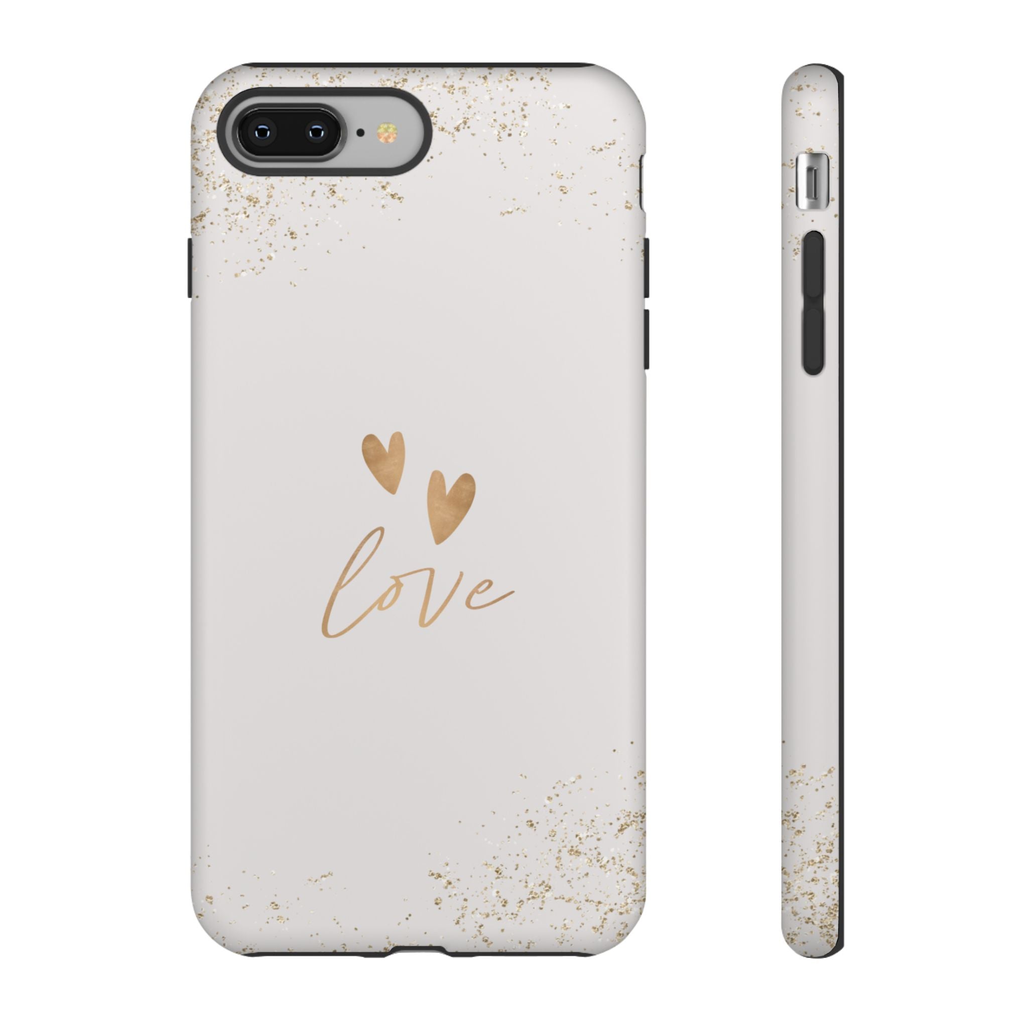 Love Hearts Tough Phone Case — Gold Script Romantic Protective Cover