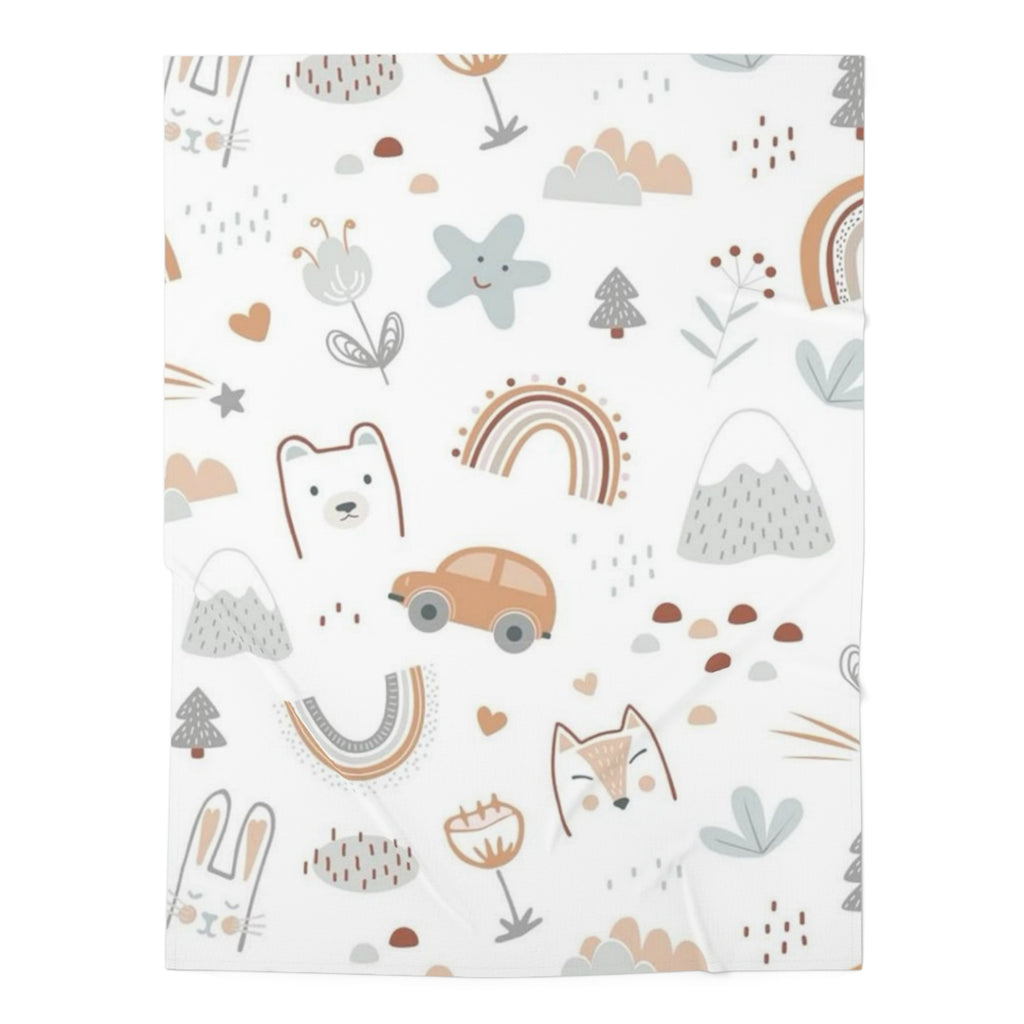 Neutral Woodland Baby Swaddle Blanket — Soft Rainbow & Animal Print for Newborns