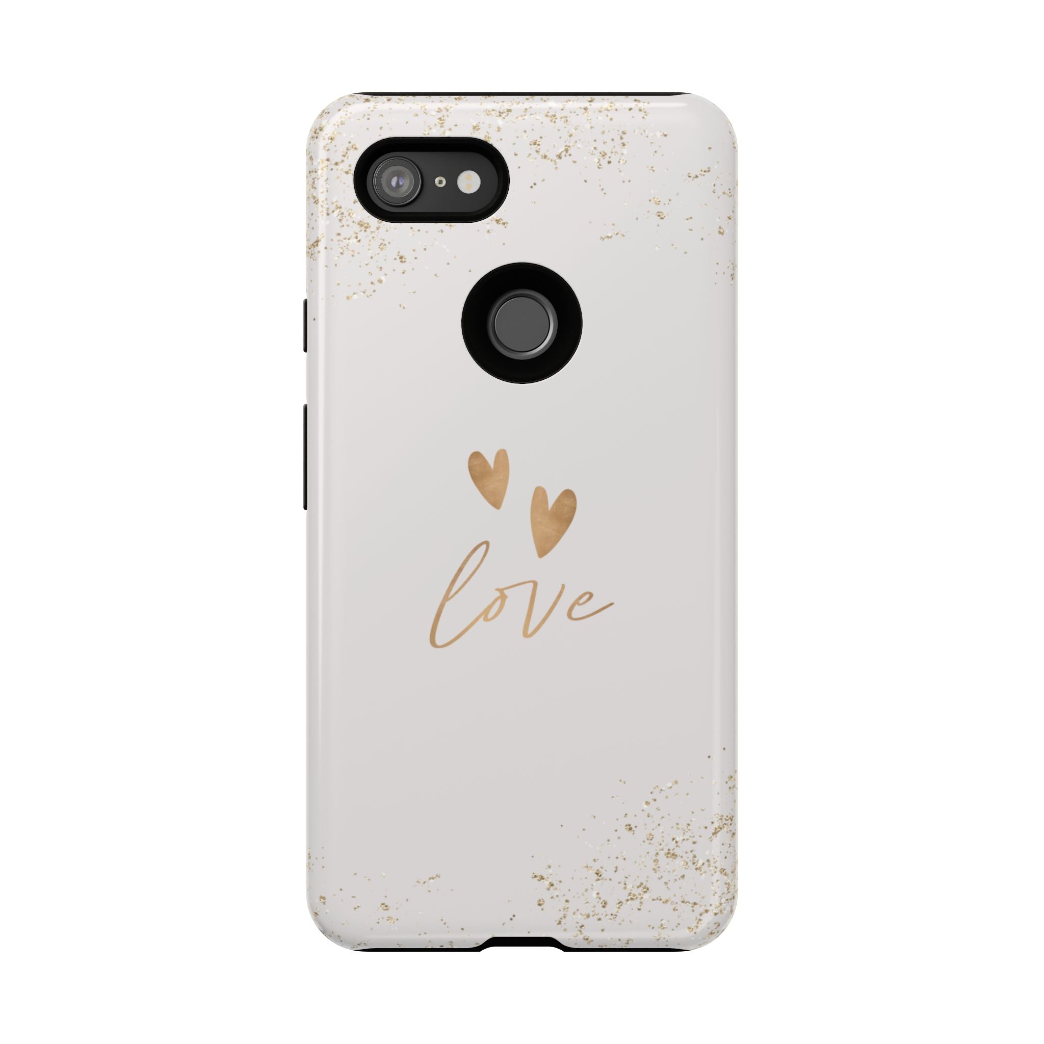 Love Hearts Tough Phone Case — Gold Script Romantic Protective Cover