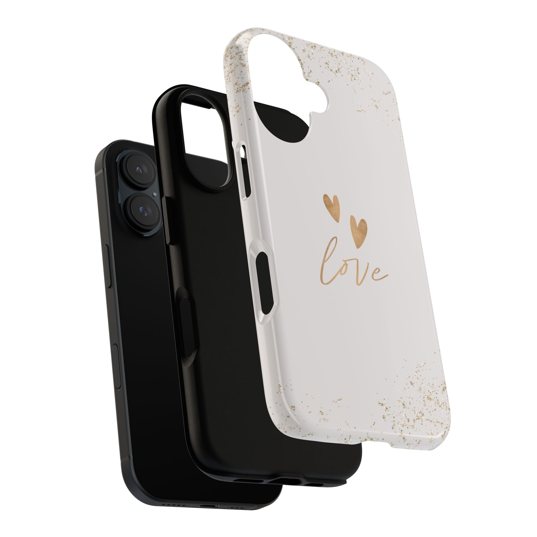 Love Hearts Tough Phone Case — Gold Script Romantic Protective Cover