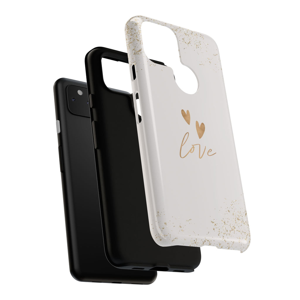 Love Hearts Tough Phone Case — Gold Script Romantic Protective Cover