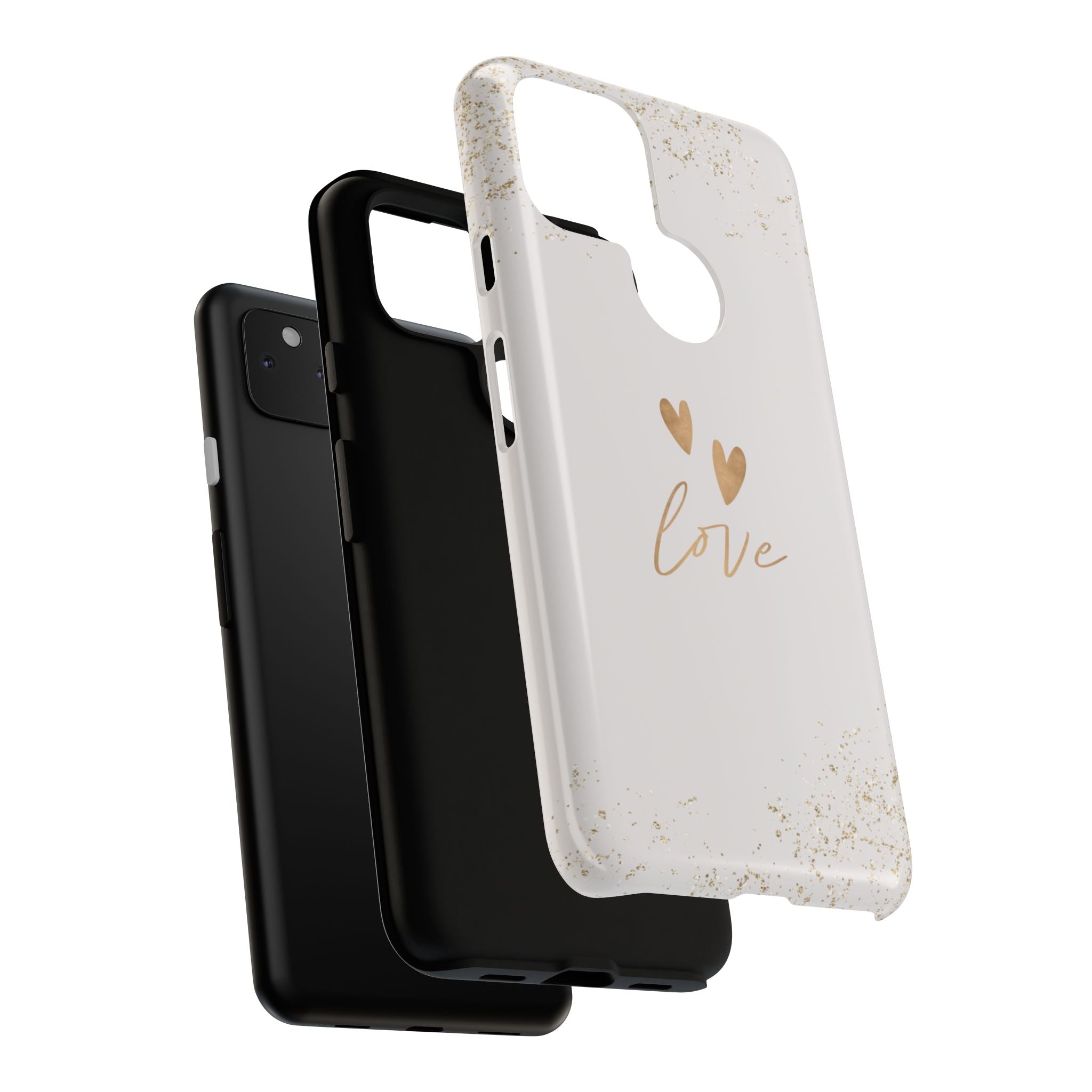 Love Hearts Tough Phone Case — Gold Script Romantic Protective Cover
