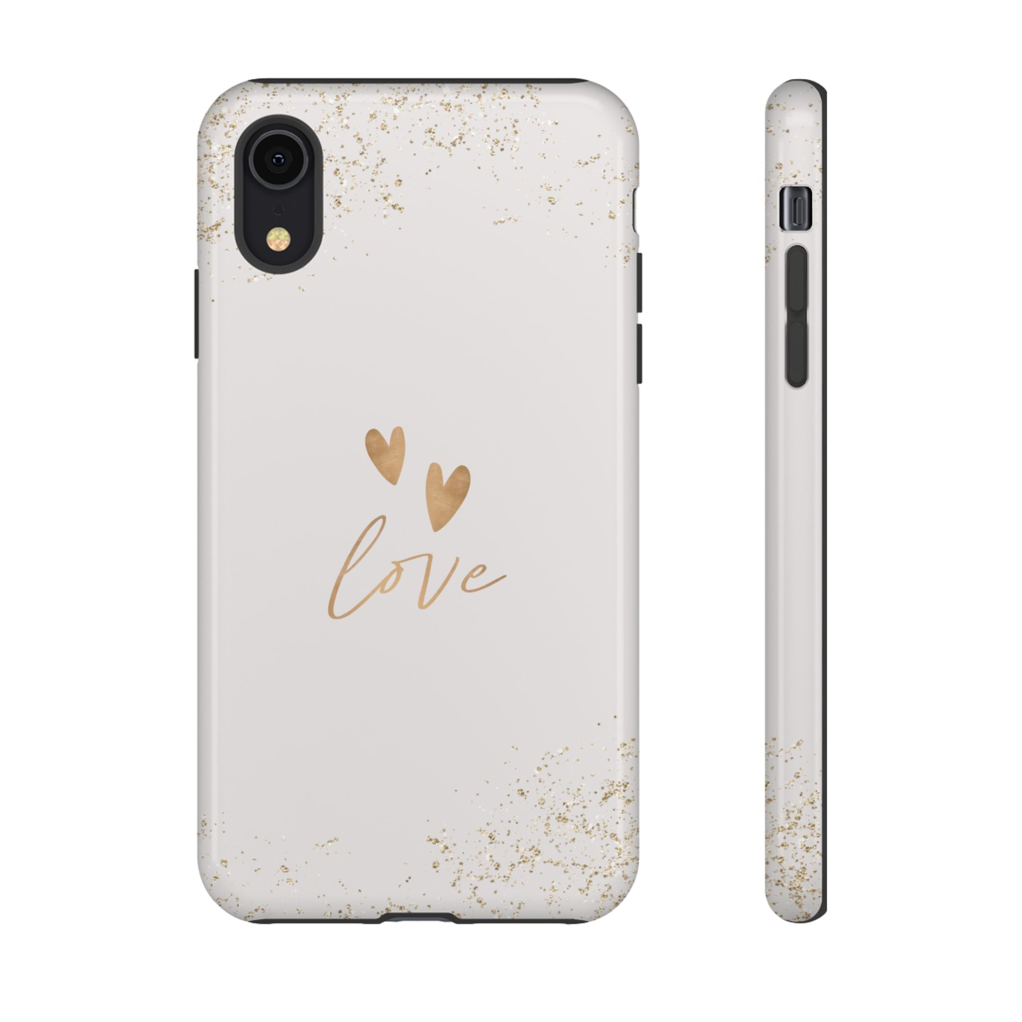 Love Hearts Tough Phone Case — Gold Script Romantic Protective Cover
