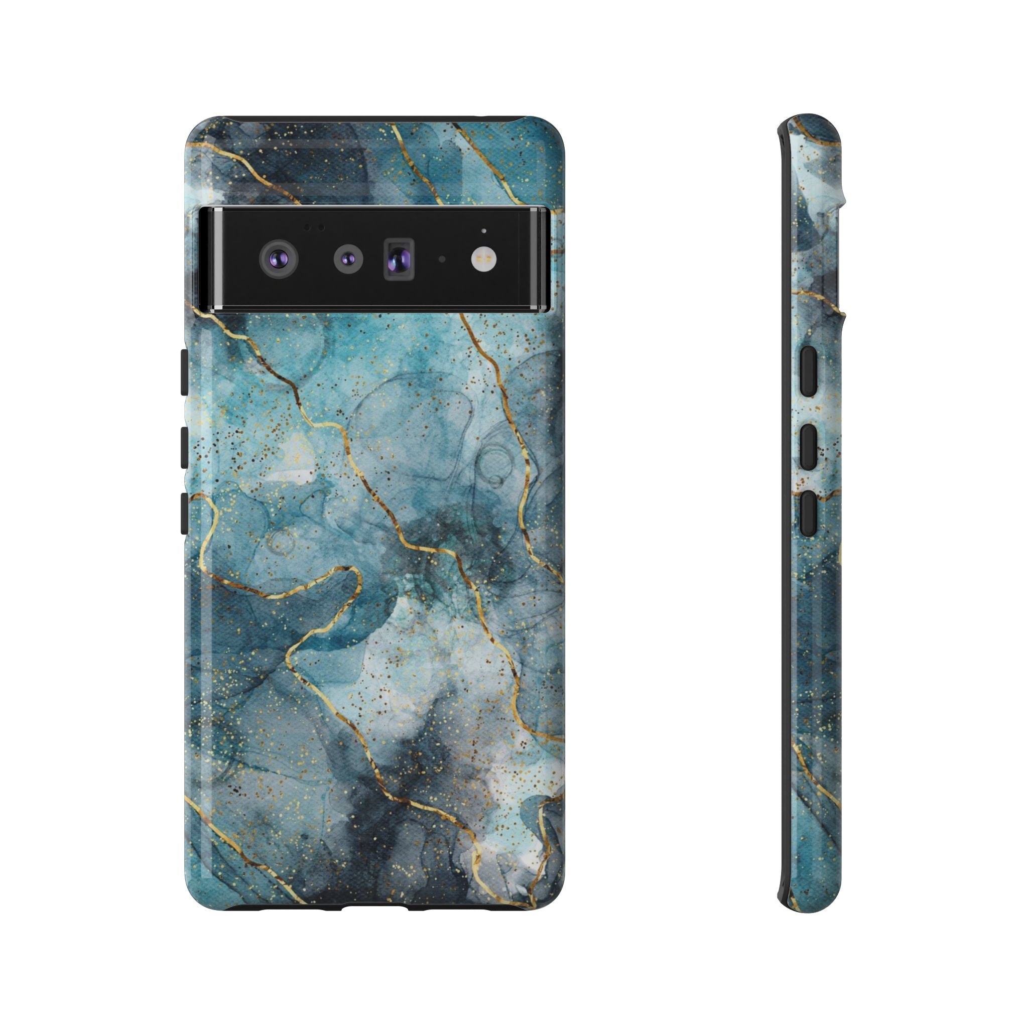 Blue Gold Marble Tough Phone Case