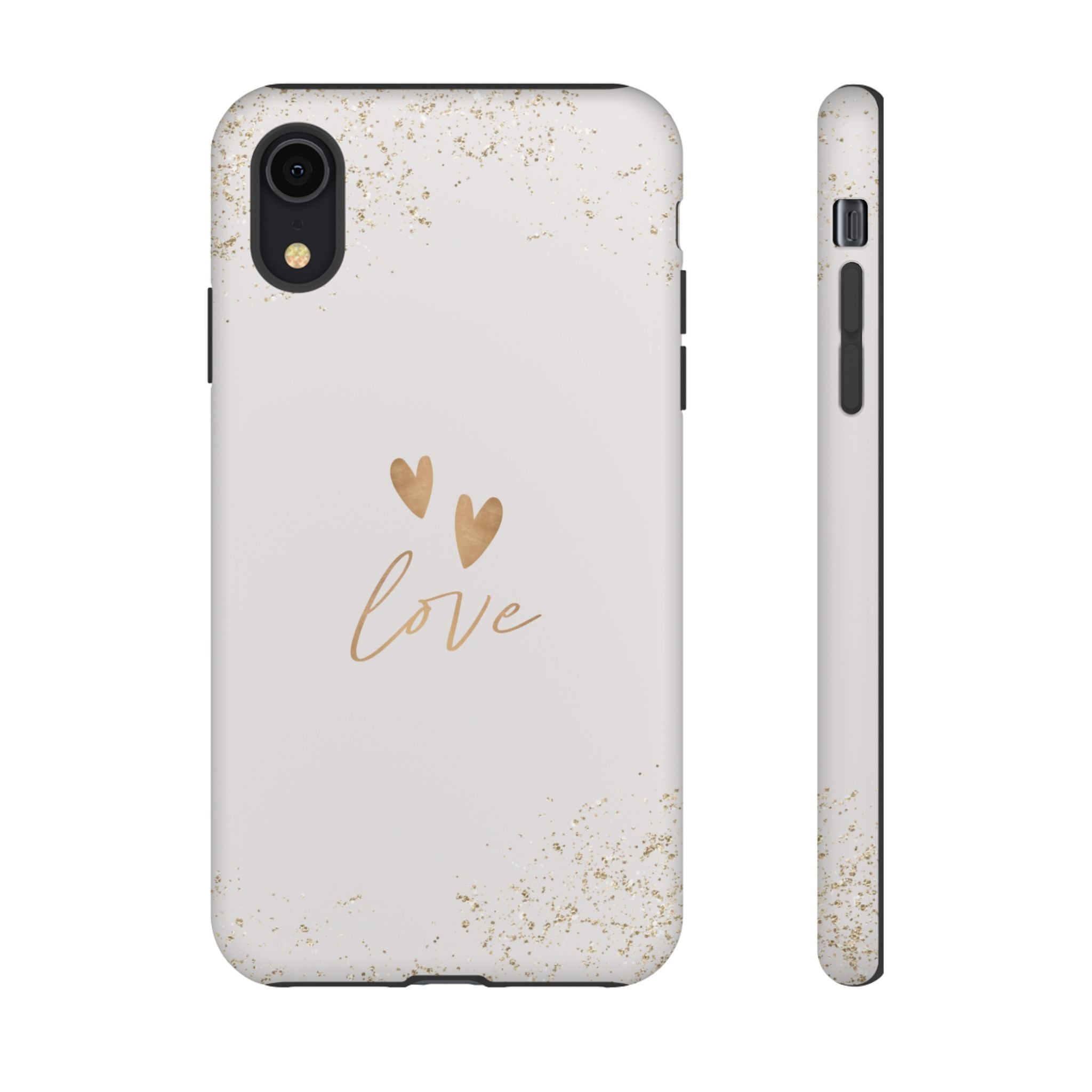 Love Hearts Tough Phone Case — Gold Script Romantic Protective Cover