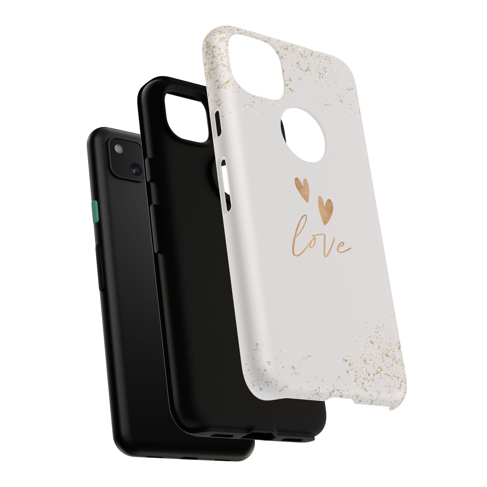 Love Hearts Tough Phone Case — Gold Script Romantic Protective Cover